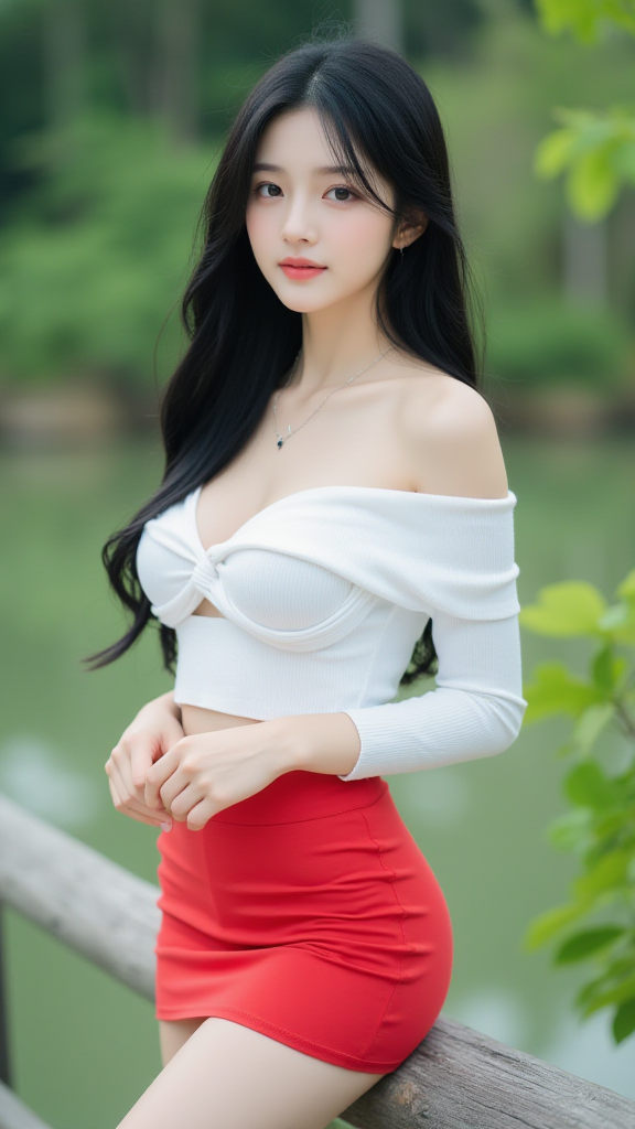 露肩上衣女孩