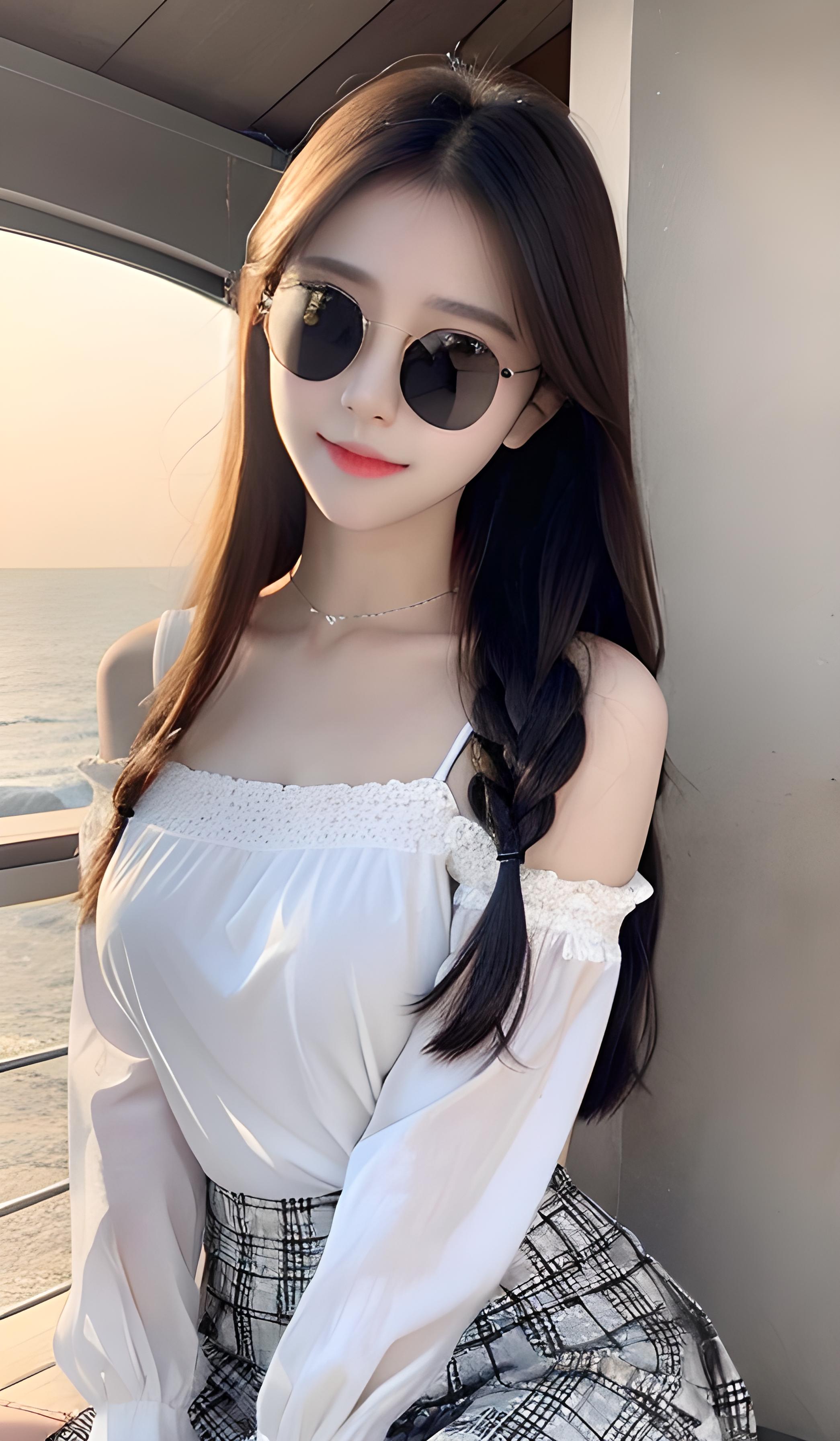 美女户外、轮船，海景