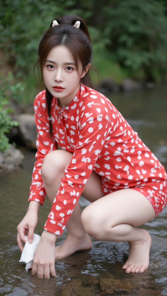 戏水的女孩