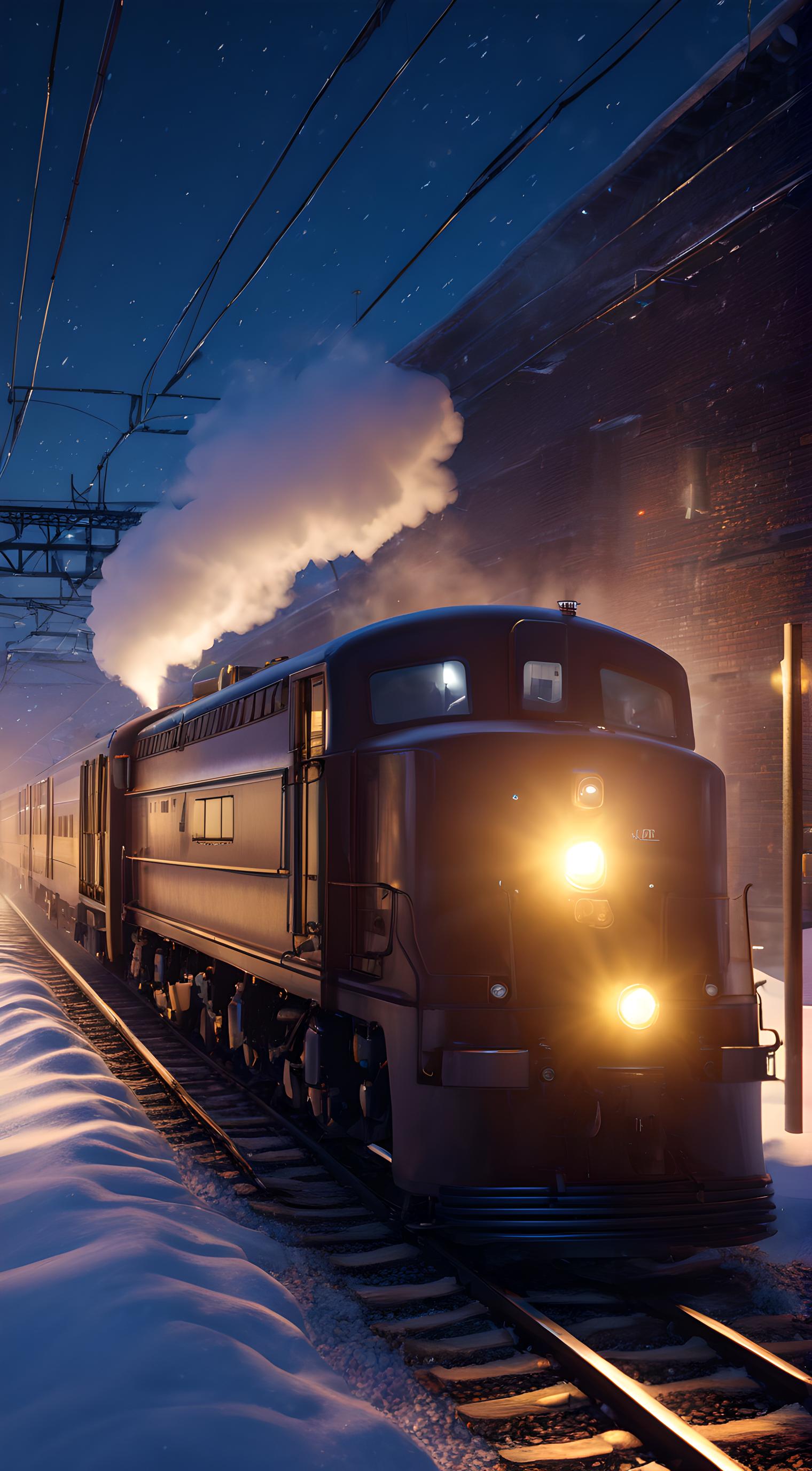 雪夜进站的火车