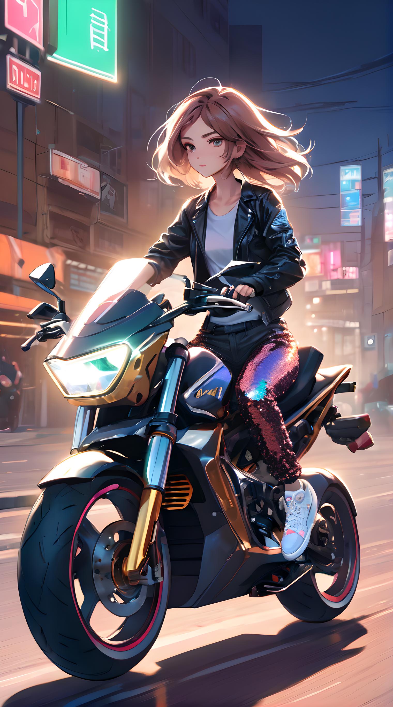 骑着摩托车的女孩