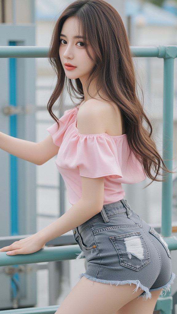 灰色牛仔短裤女孩