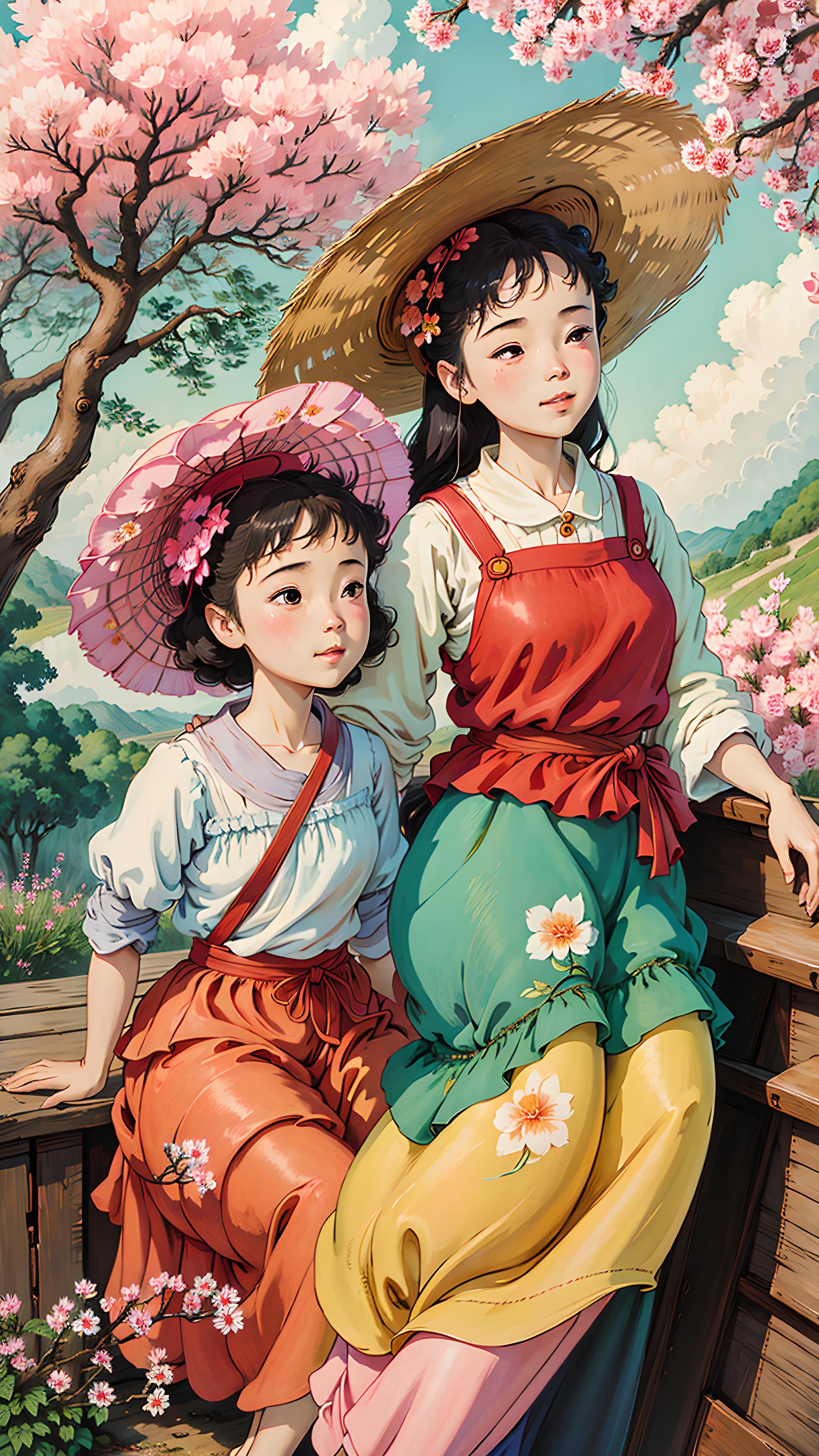 桃花树下
