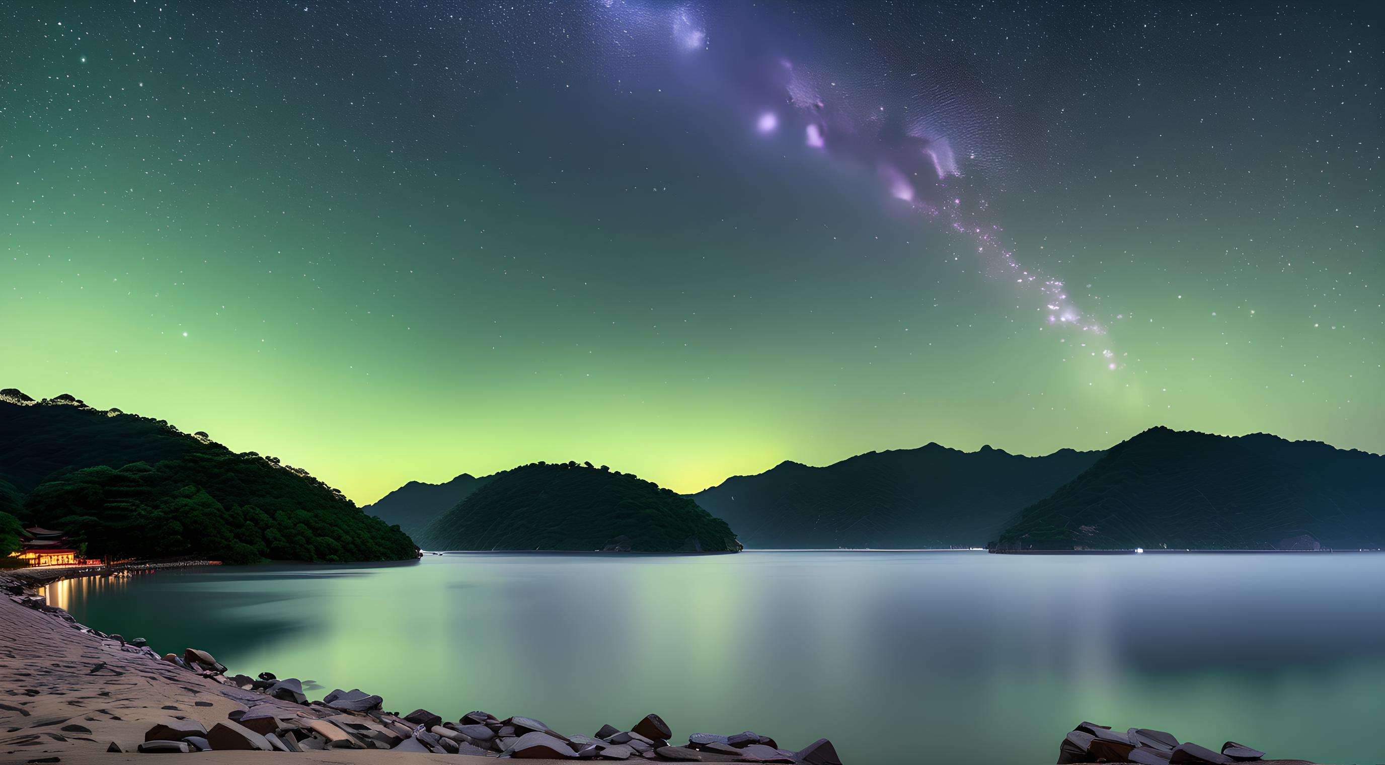 千岛湖的夜晚，静谧而神秘。星光点缀着夜空