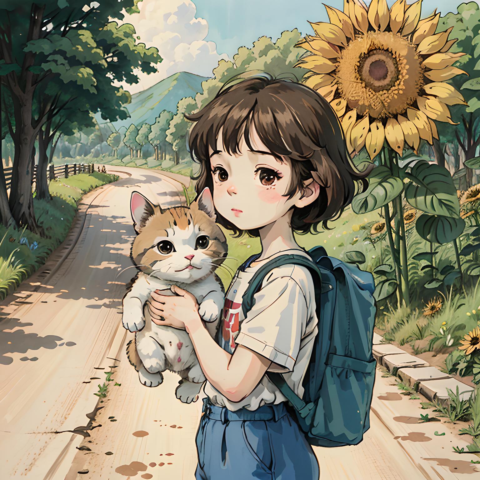 小女孩与猫