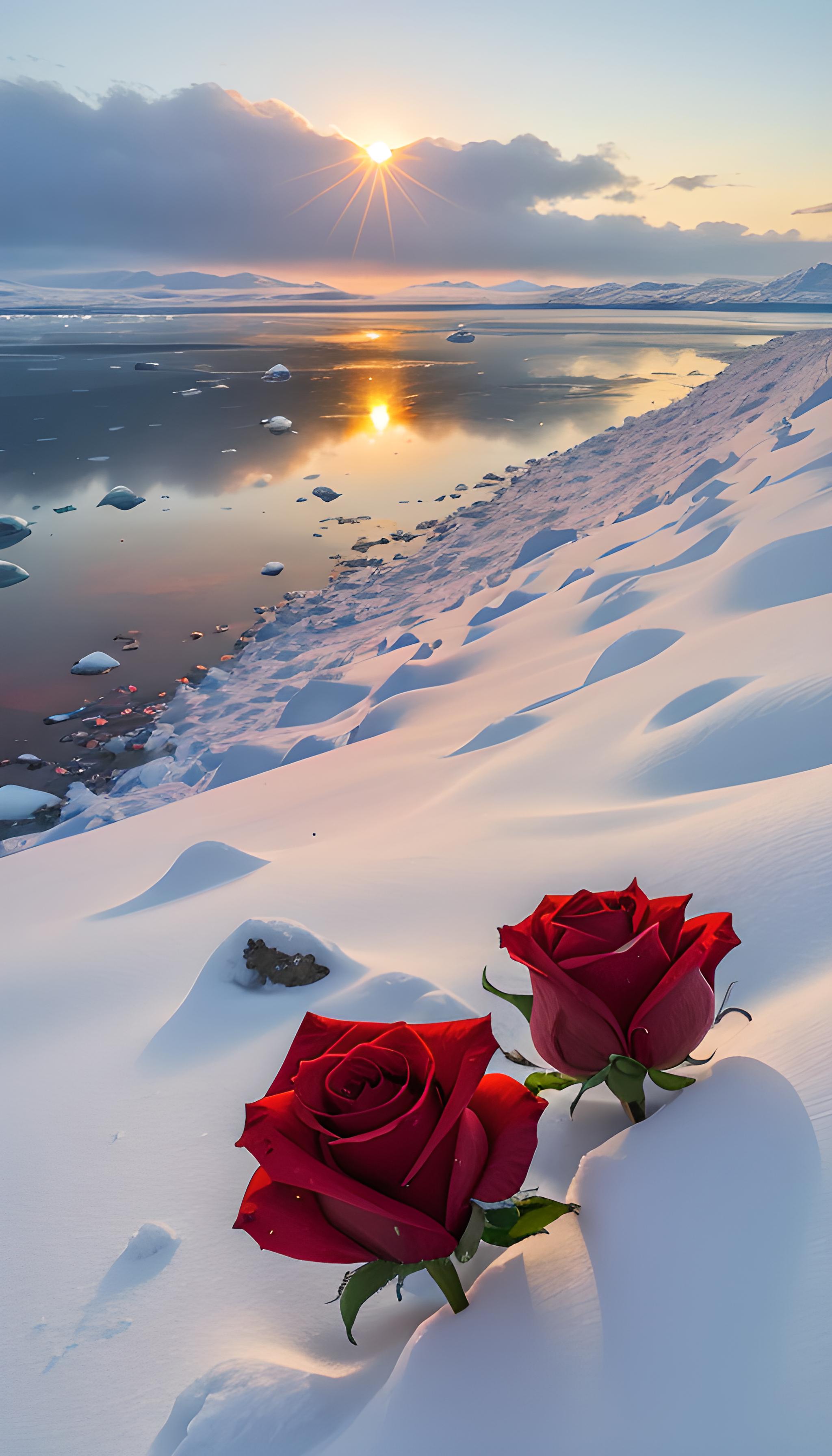 雪地玫瑰花