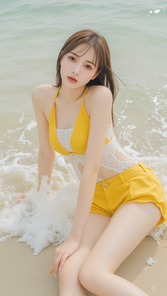 海边女孩躺在沙滩上