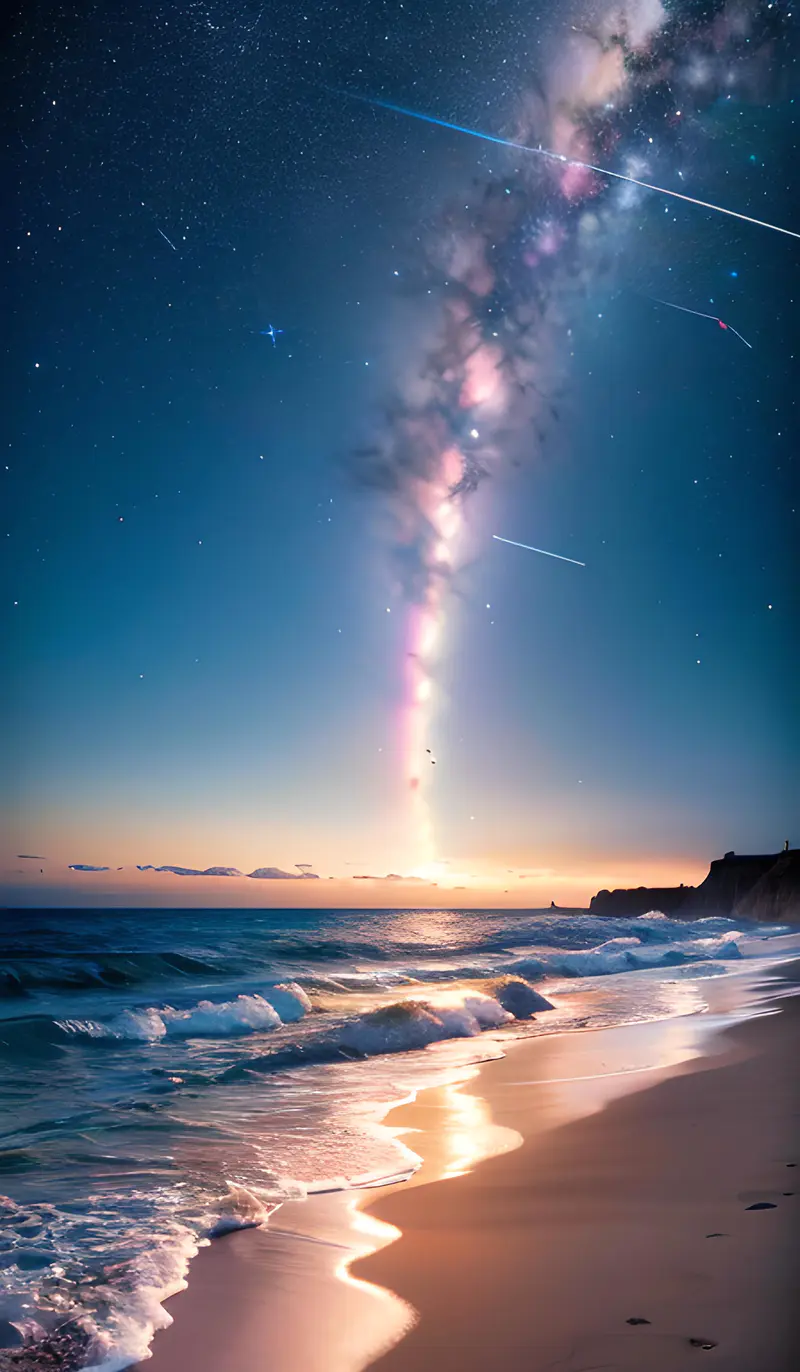 海滩夕阳银河