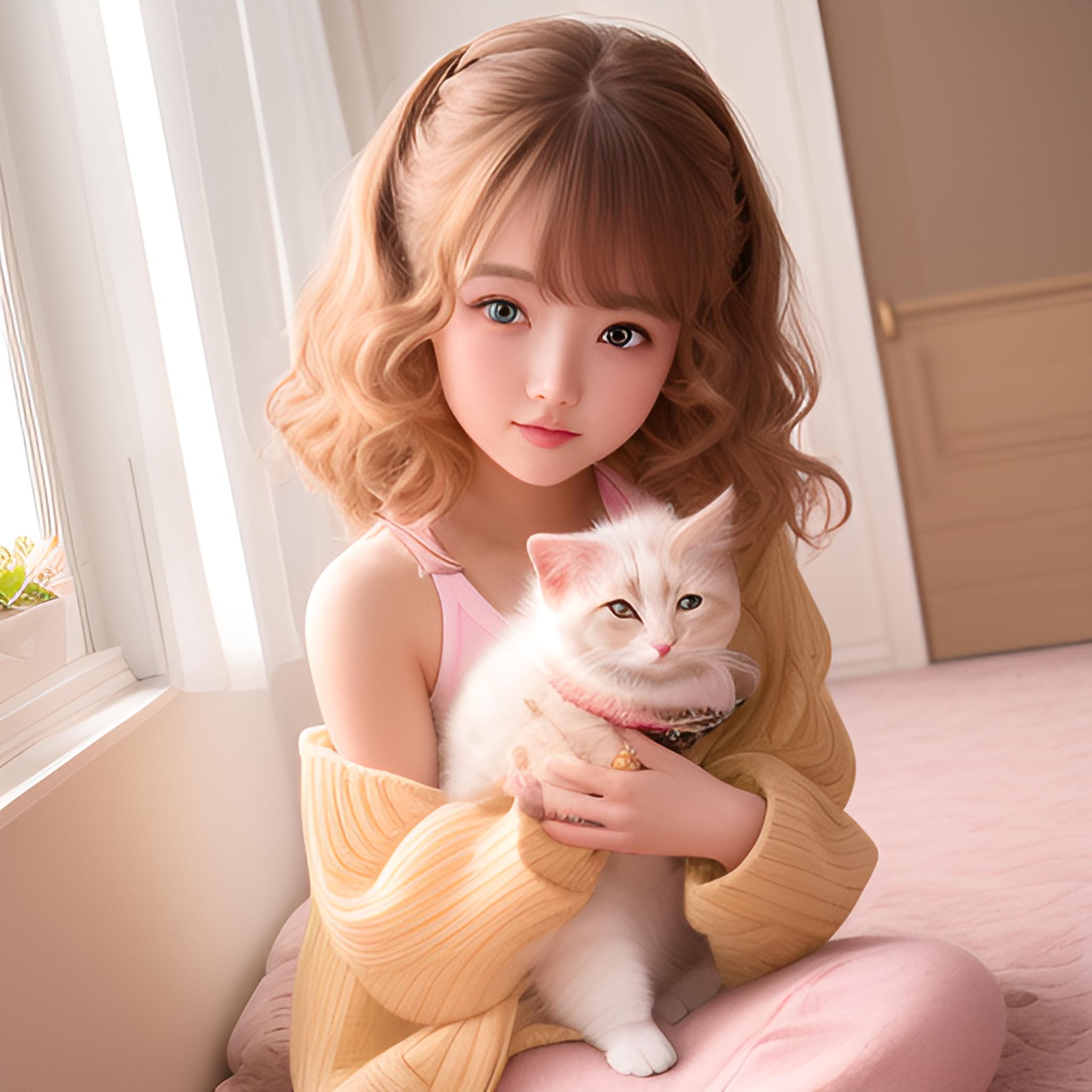 小女孩和小猫咪