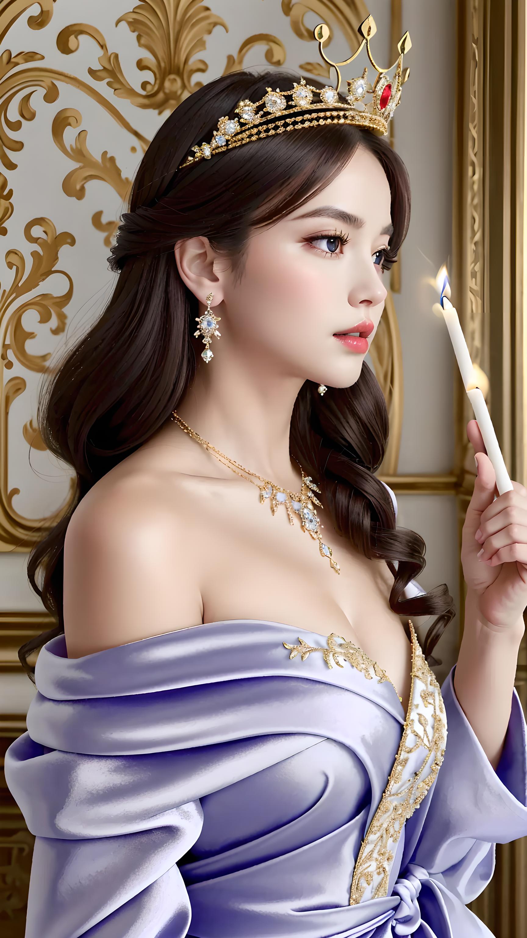 美丽的女王陛下，华丽的头饰，流苏耳环，钻