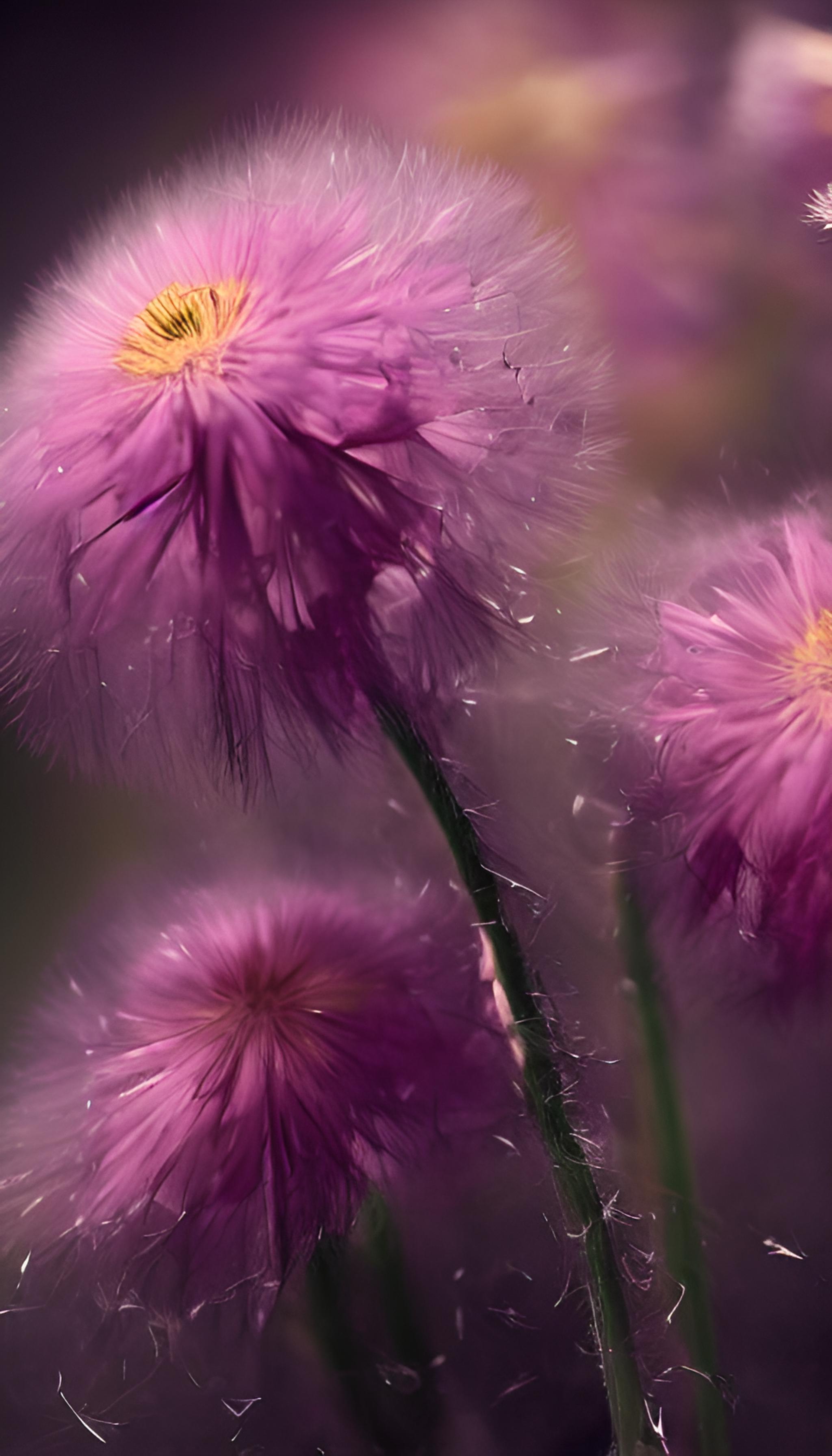 有粉红的花朵，花朵像蒲公英，花瓣深如海水