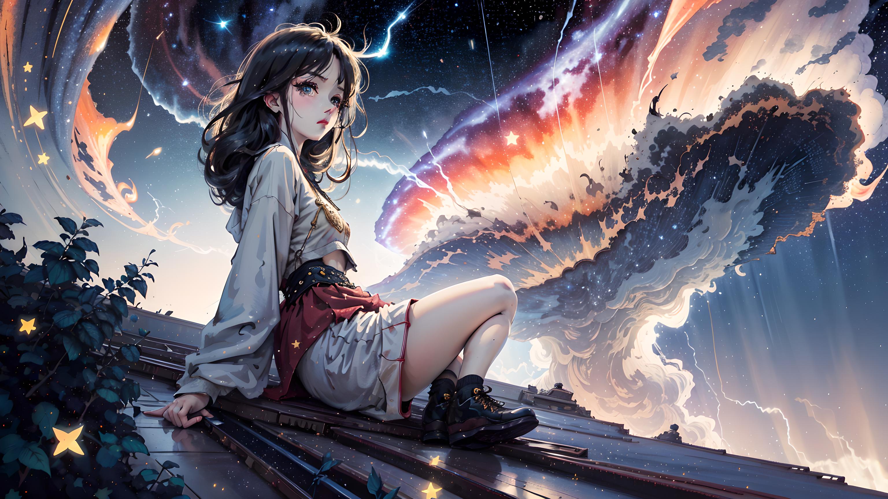 星空下的美女