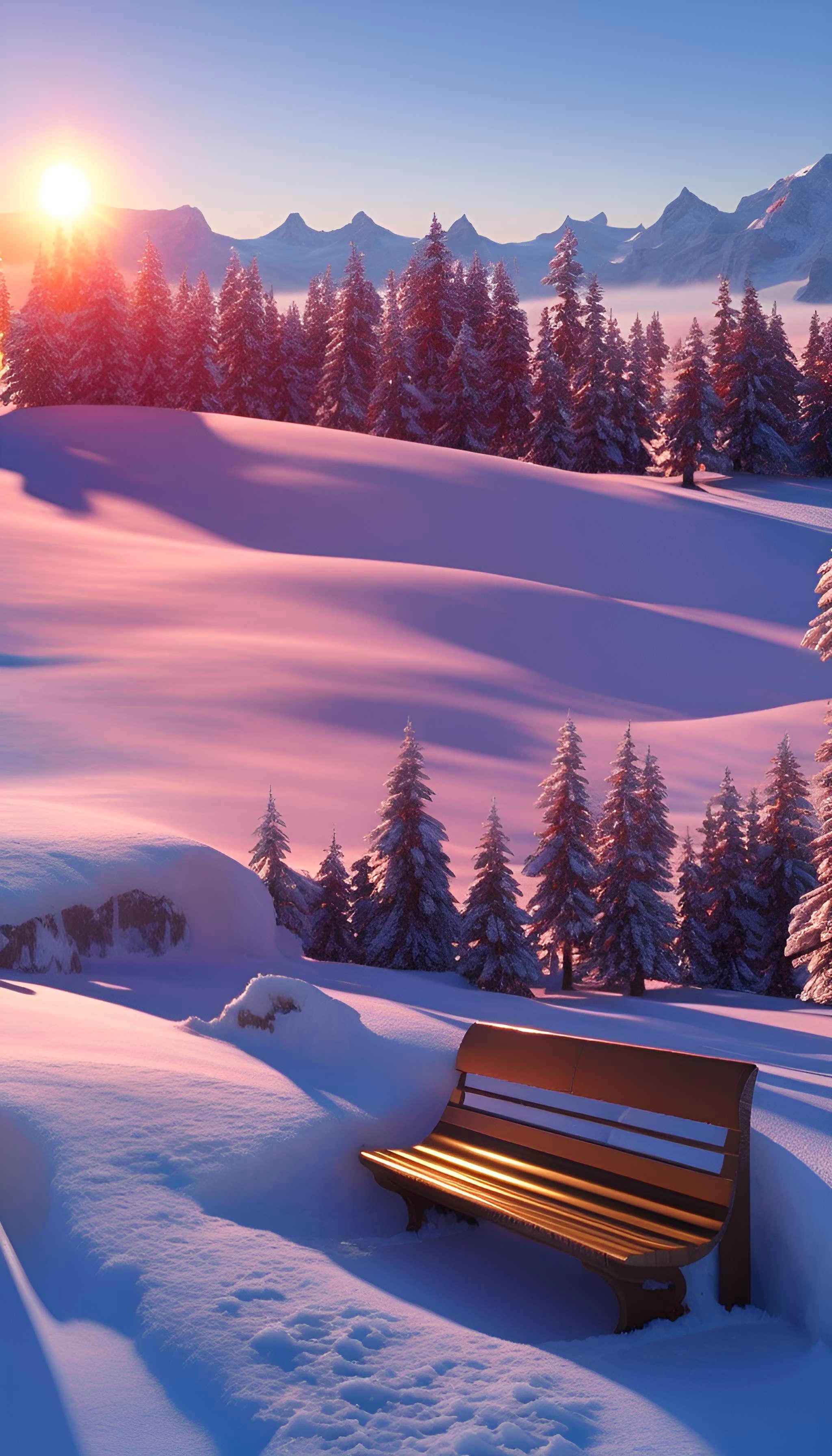 夕阳下的雪景