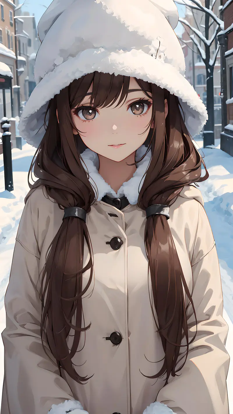 雪天街道上的女孩