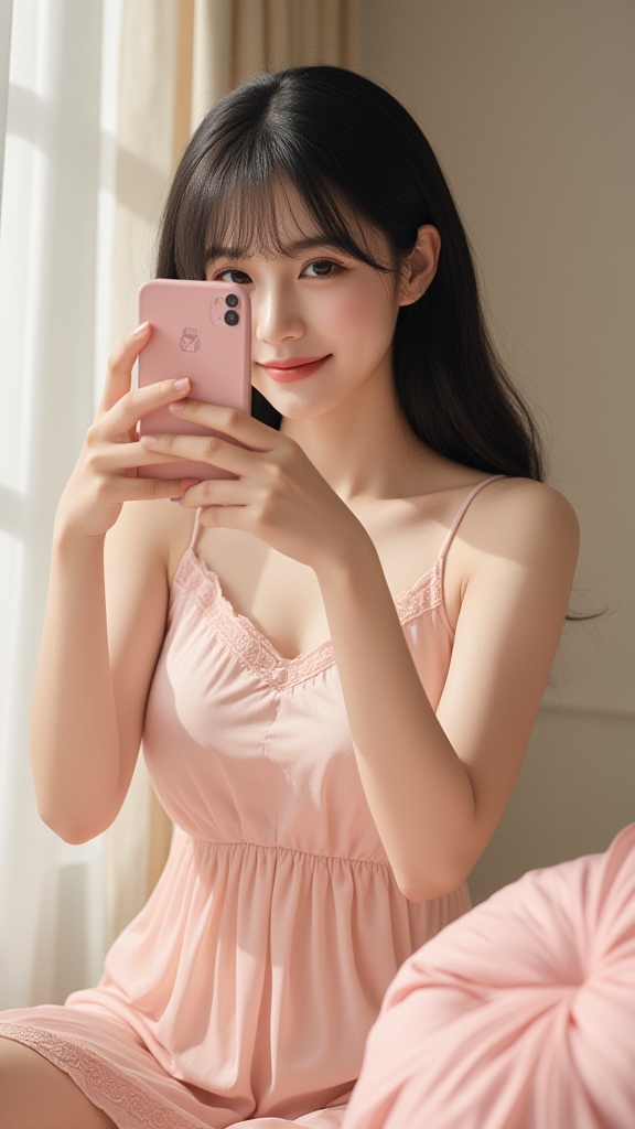 粉色丝绸睡衣女