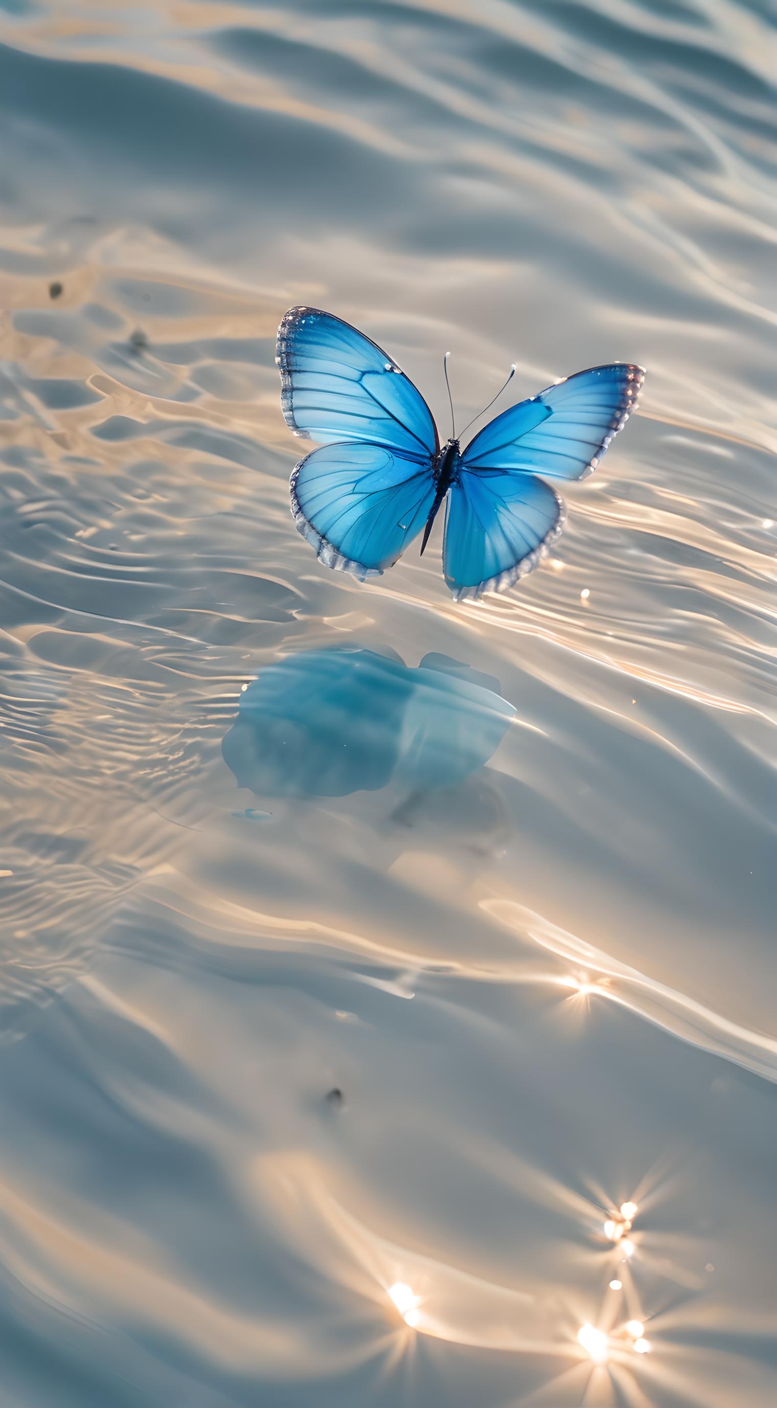 水面上的蓝色蝴蝶