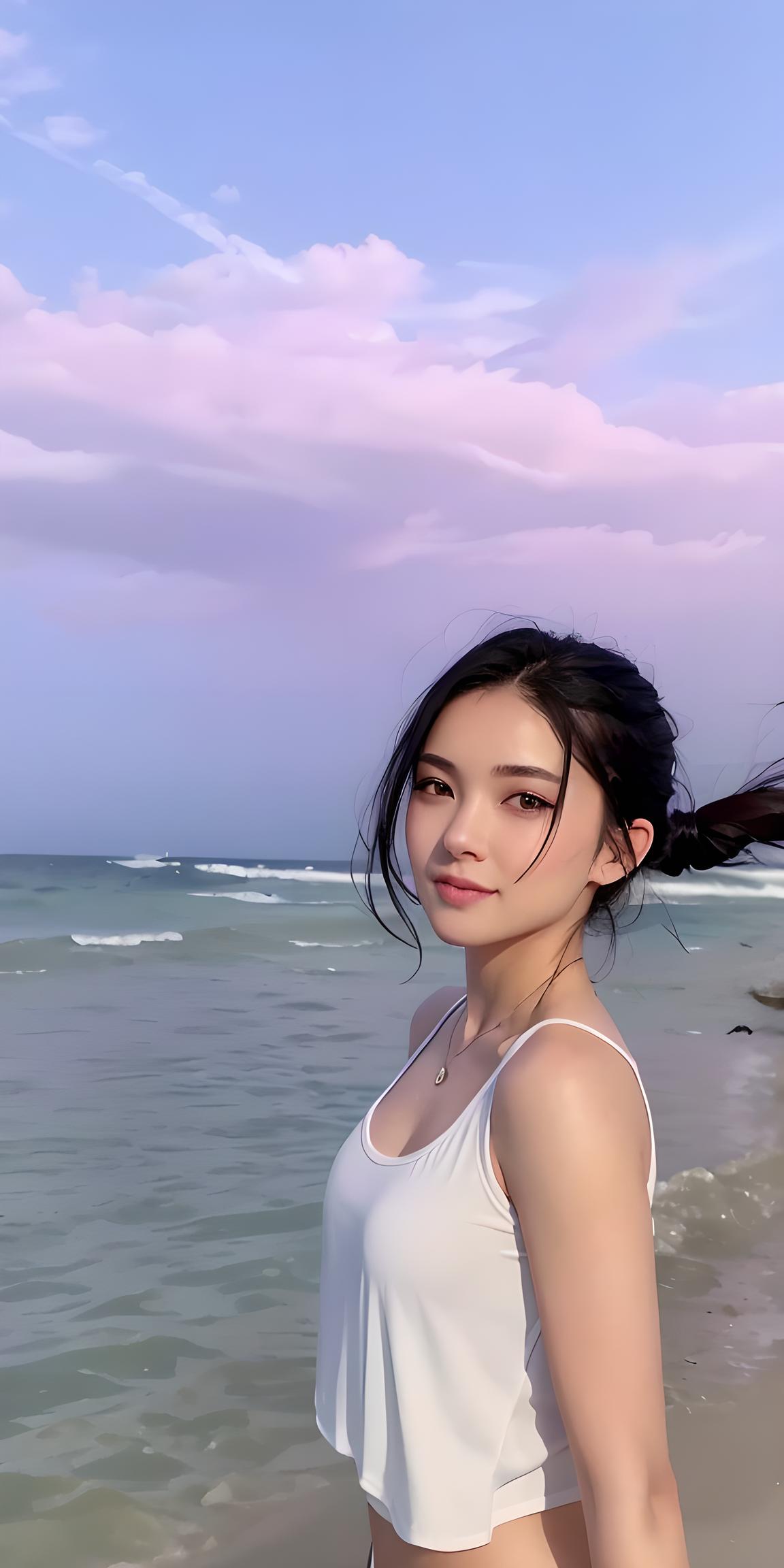 美女海边。