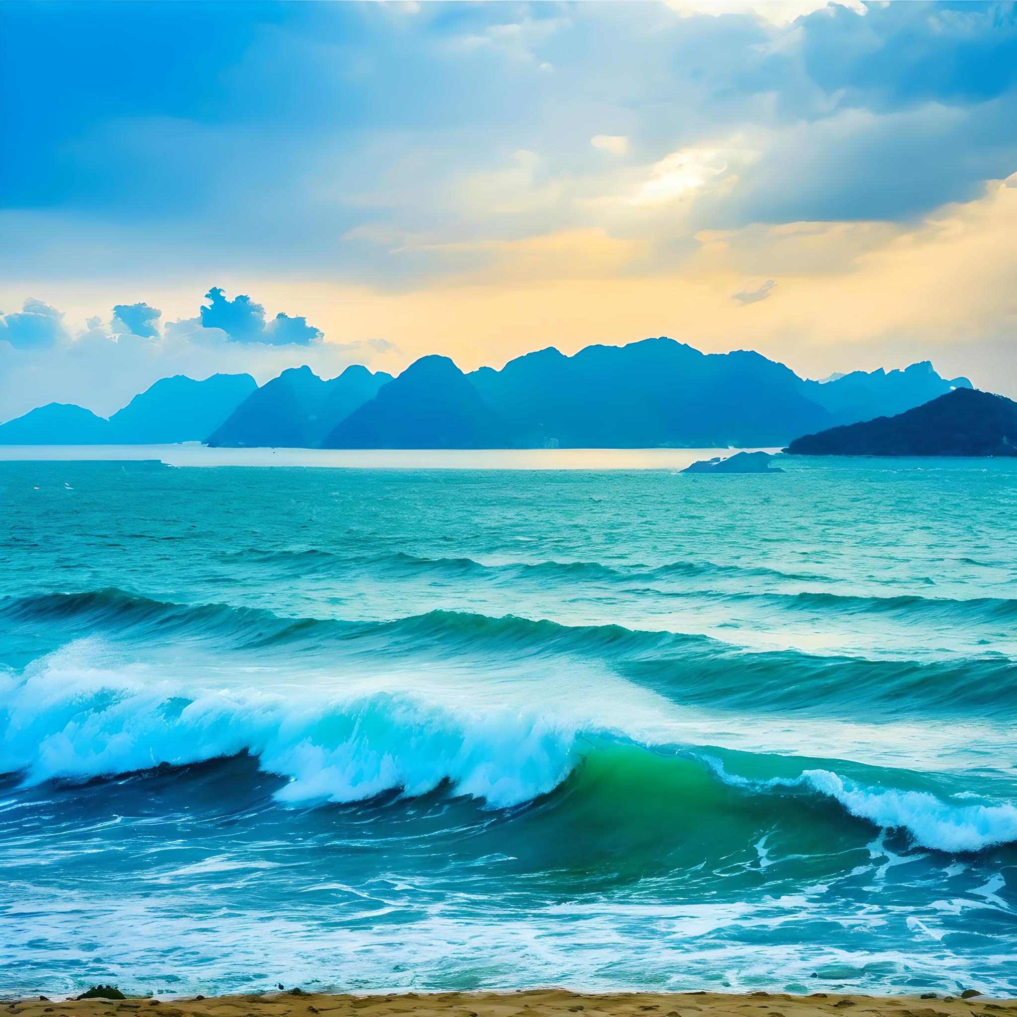 大海朝阳落日