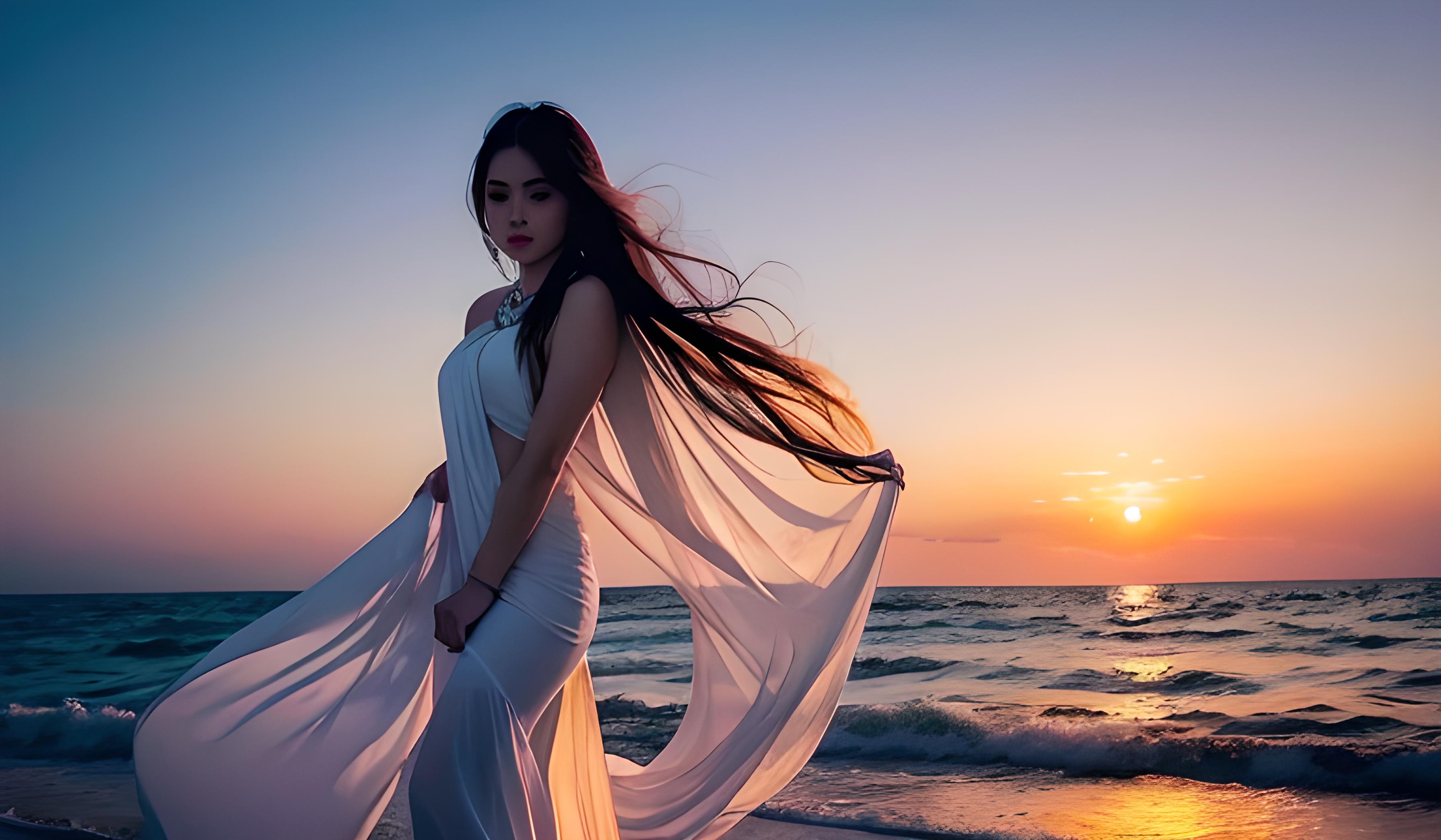 海边夕阳美女