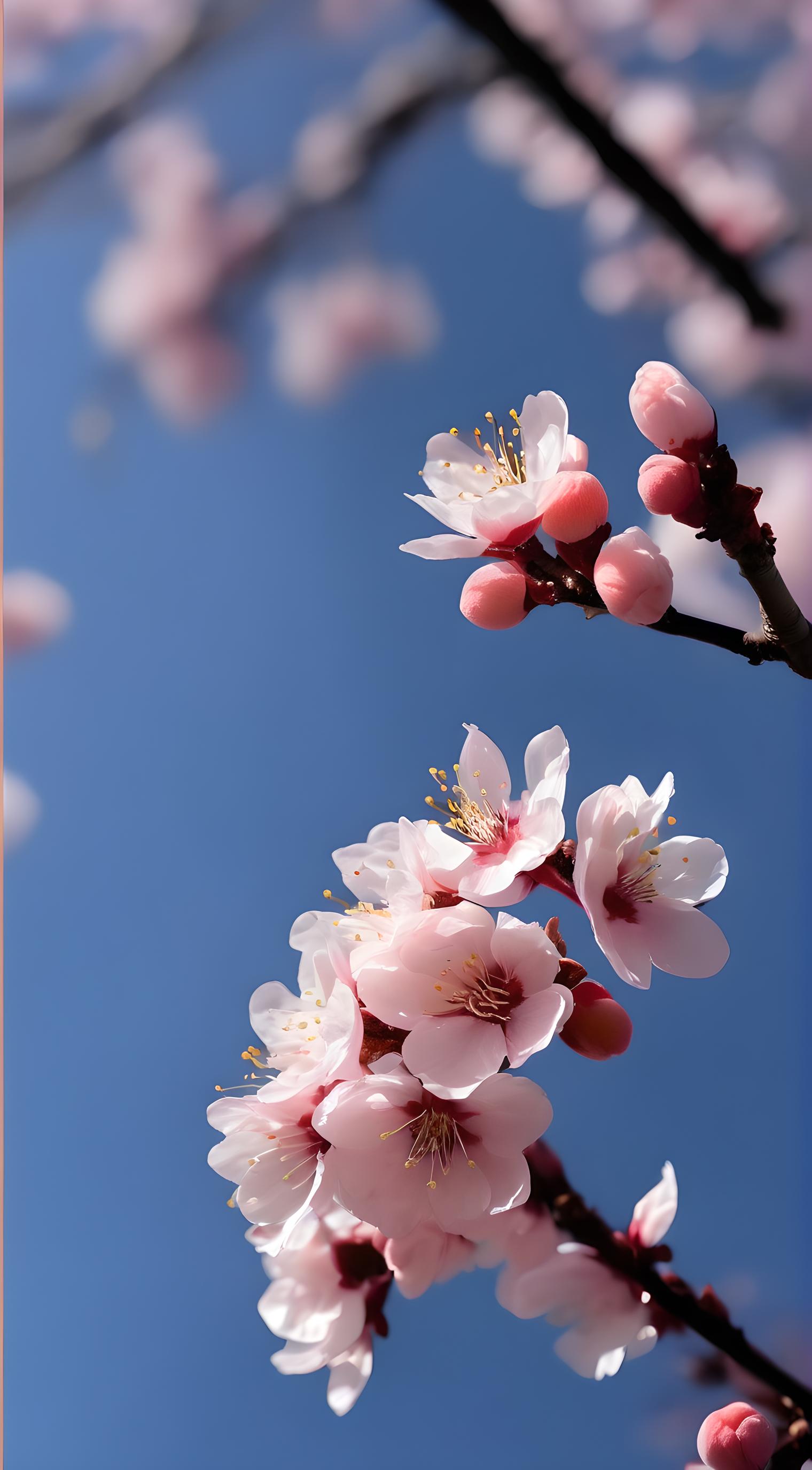 桃花的花瓣轻柔飘落，宛如春天的诗篇在空中