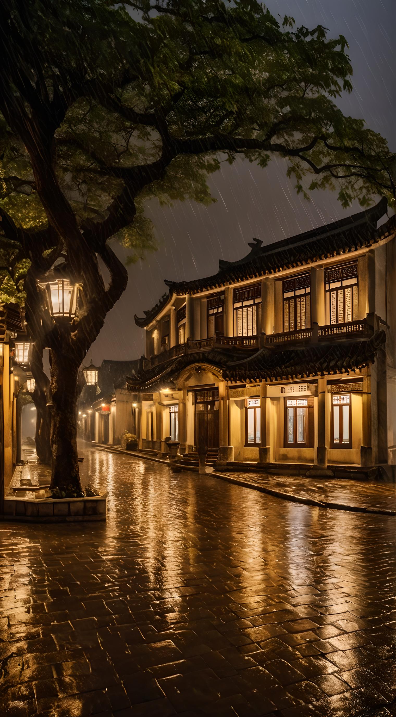 雨夜小镇