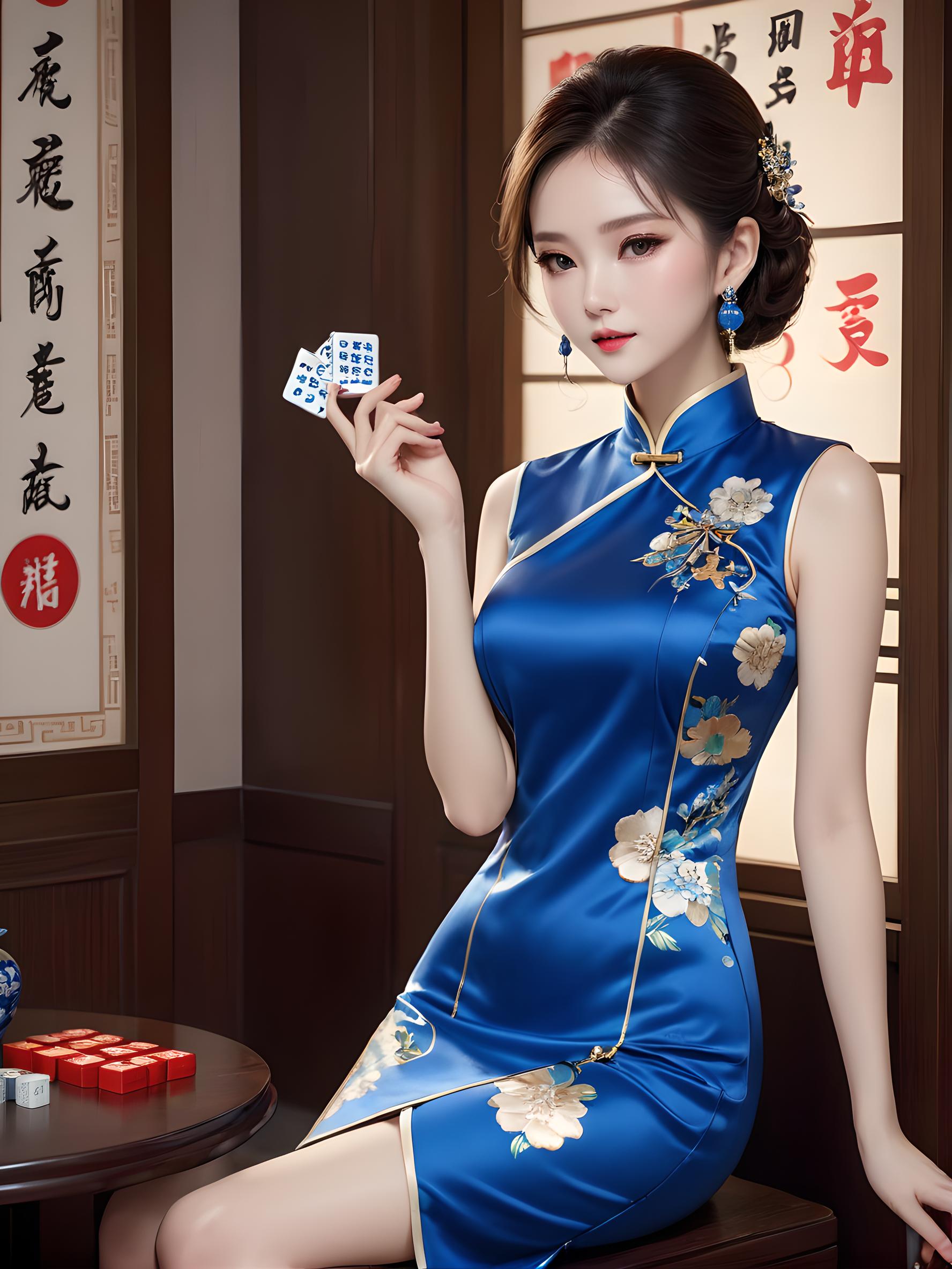 旗袍美女打麻将