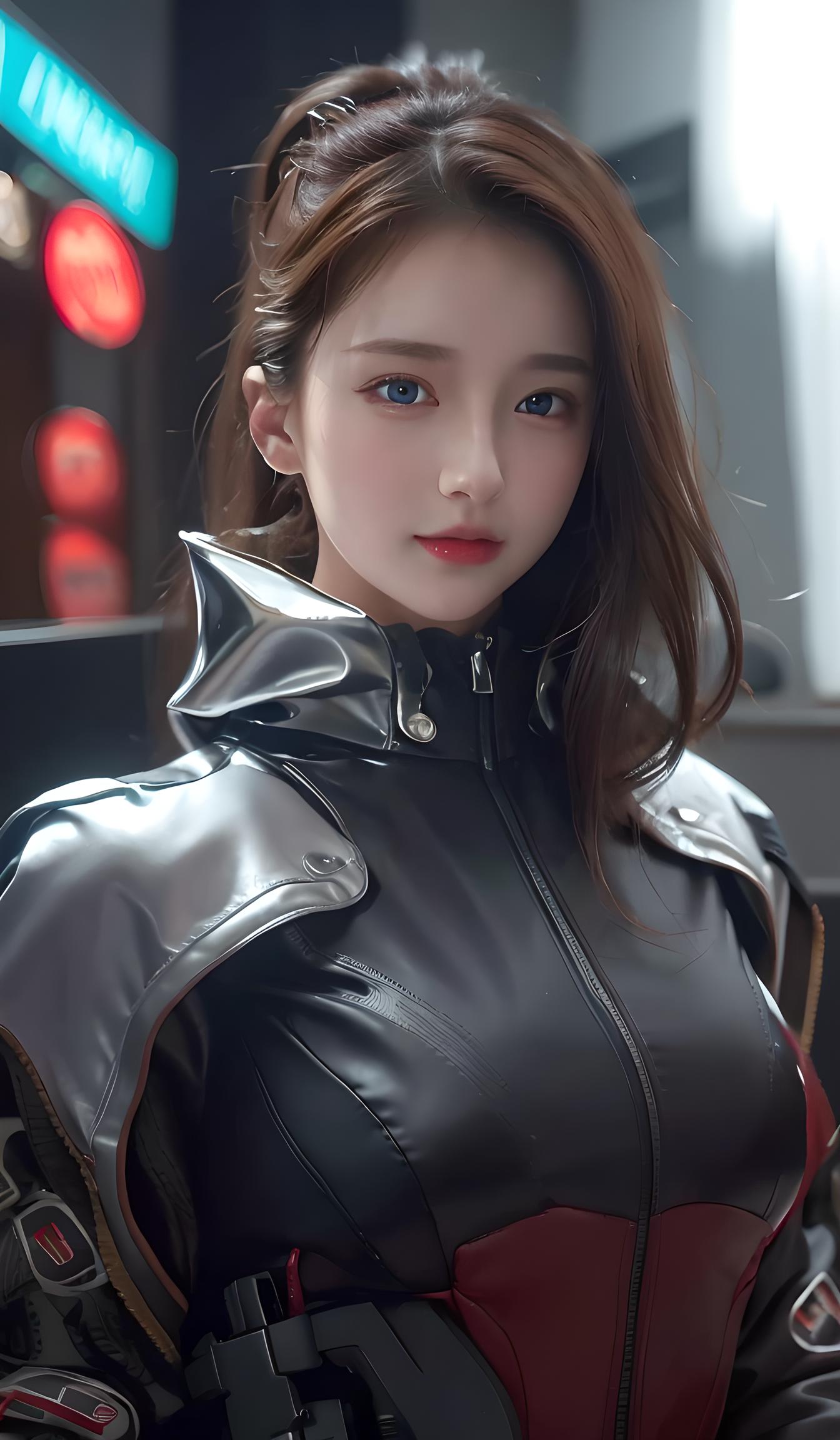 皮夹克美少女