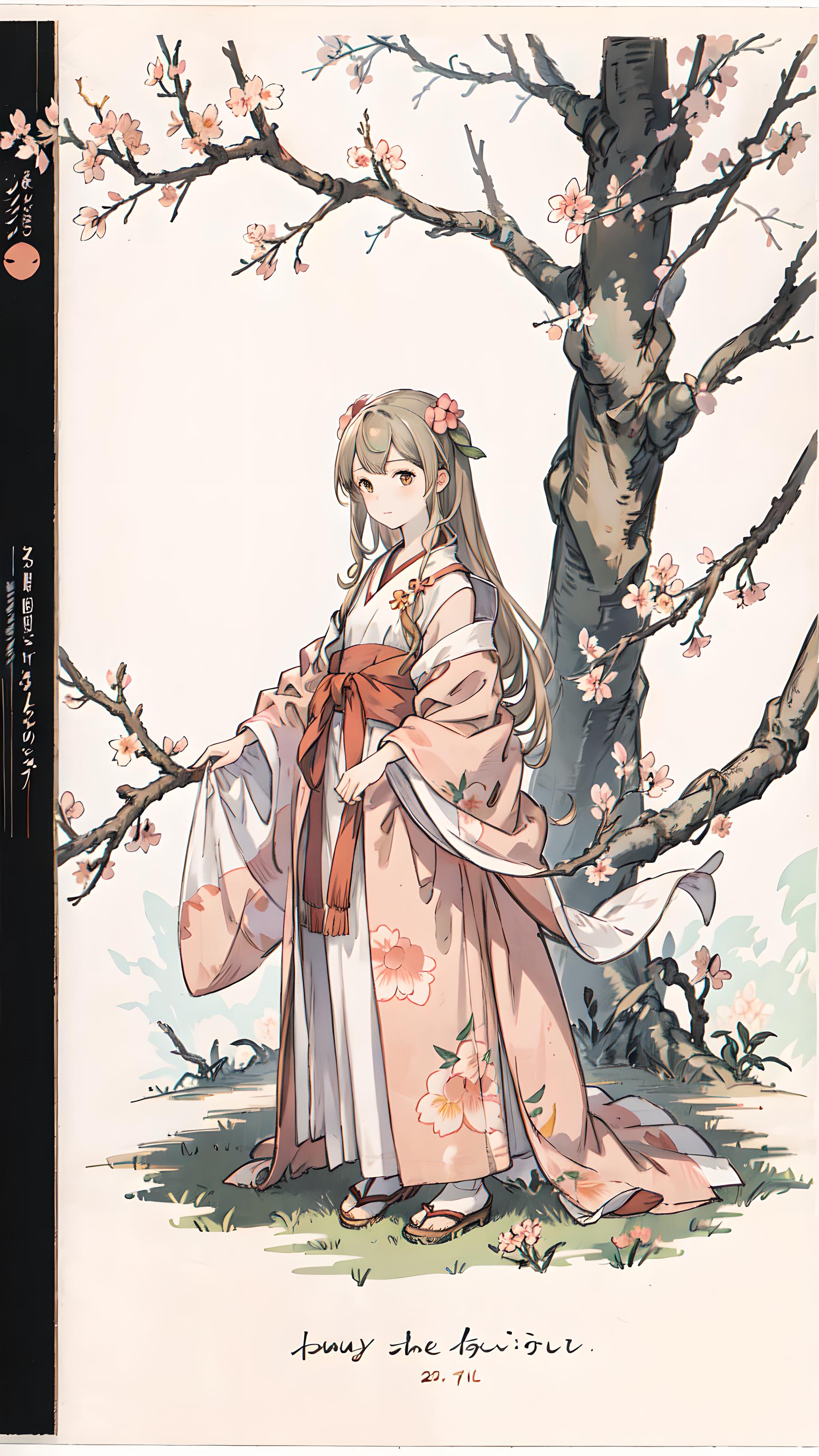 咒语(Prompt): 站在桃树下看桃花