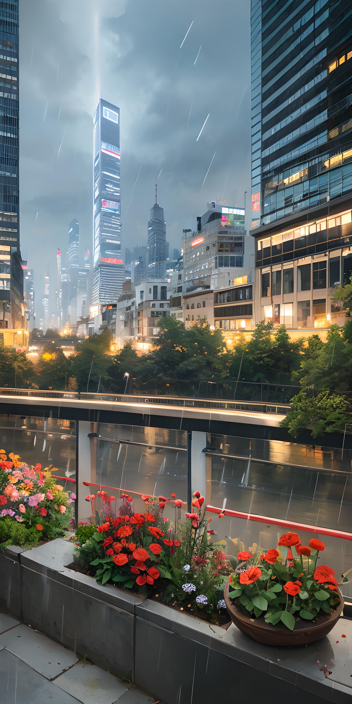 灯光和雨