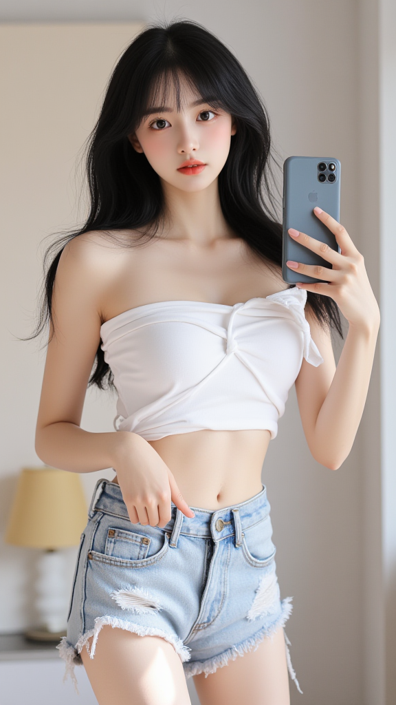 破洞牛仔短裤女孩