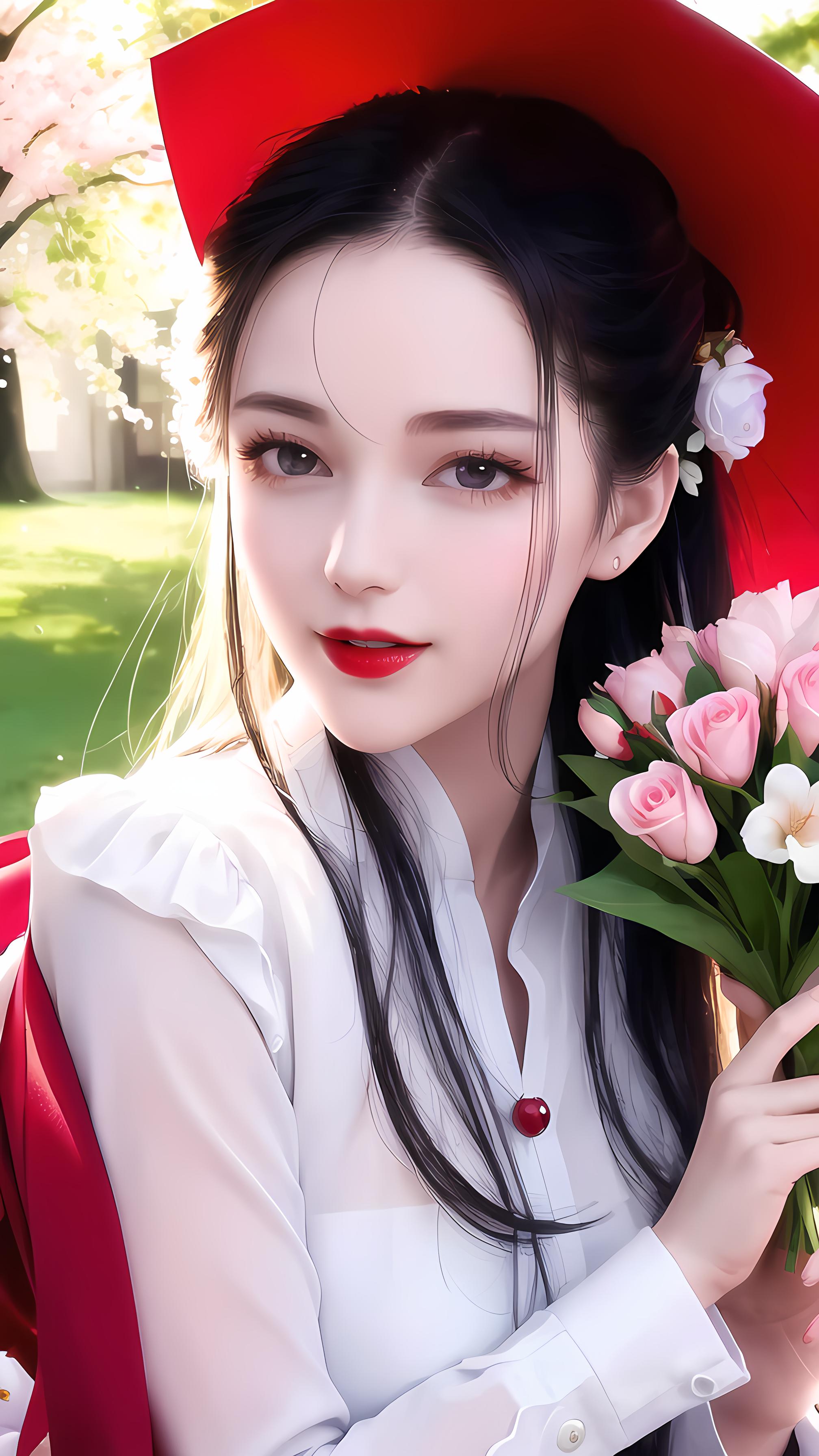 手捧鲜花的美女