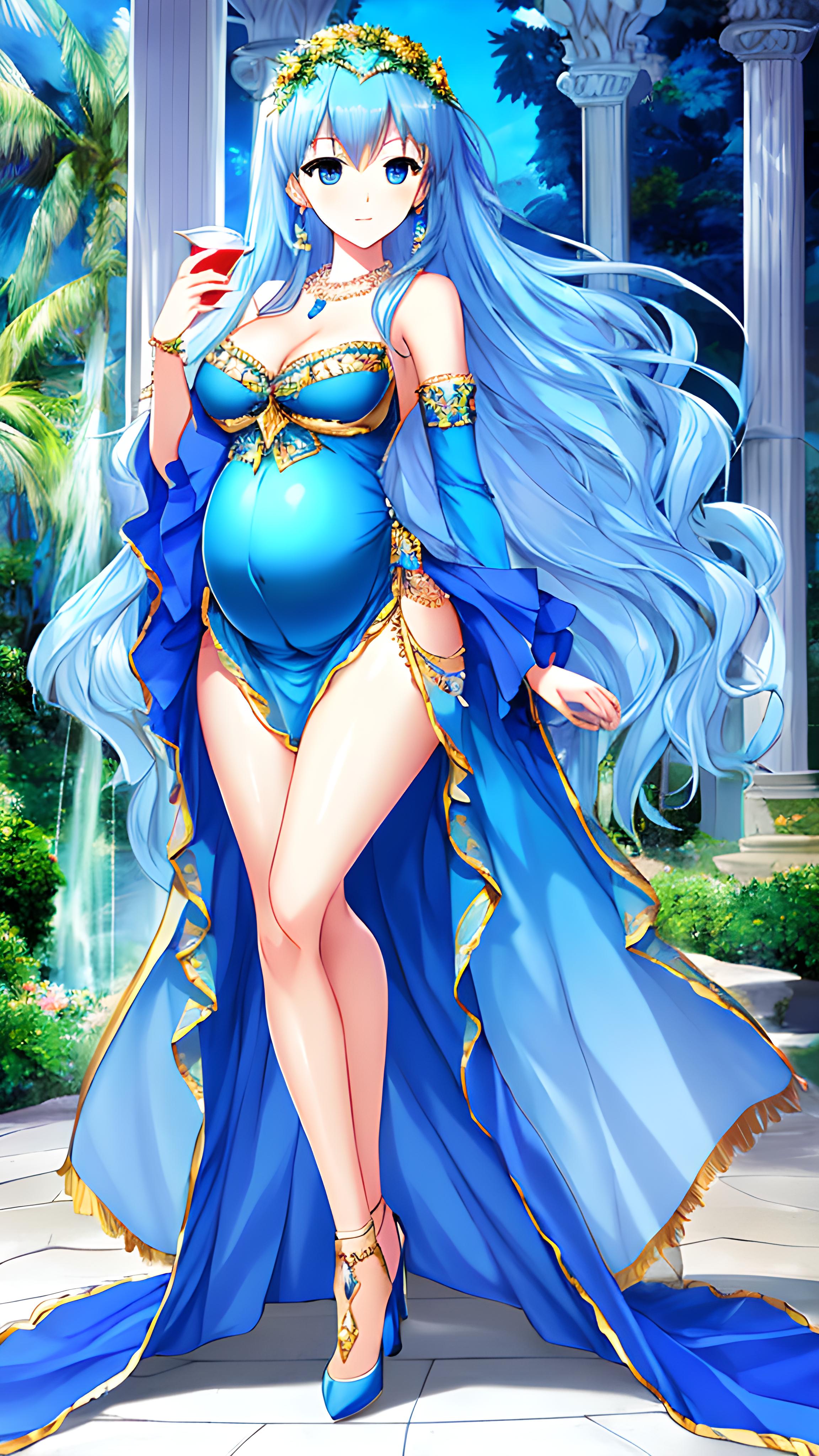 蓝色泳装裙美女