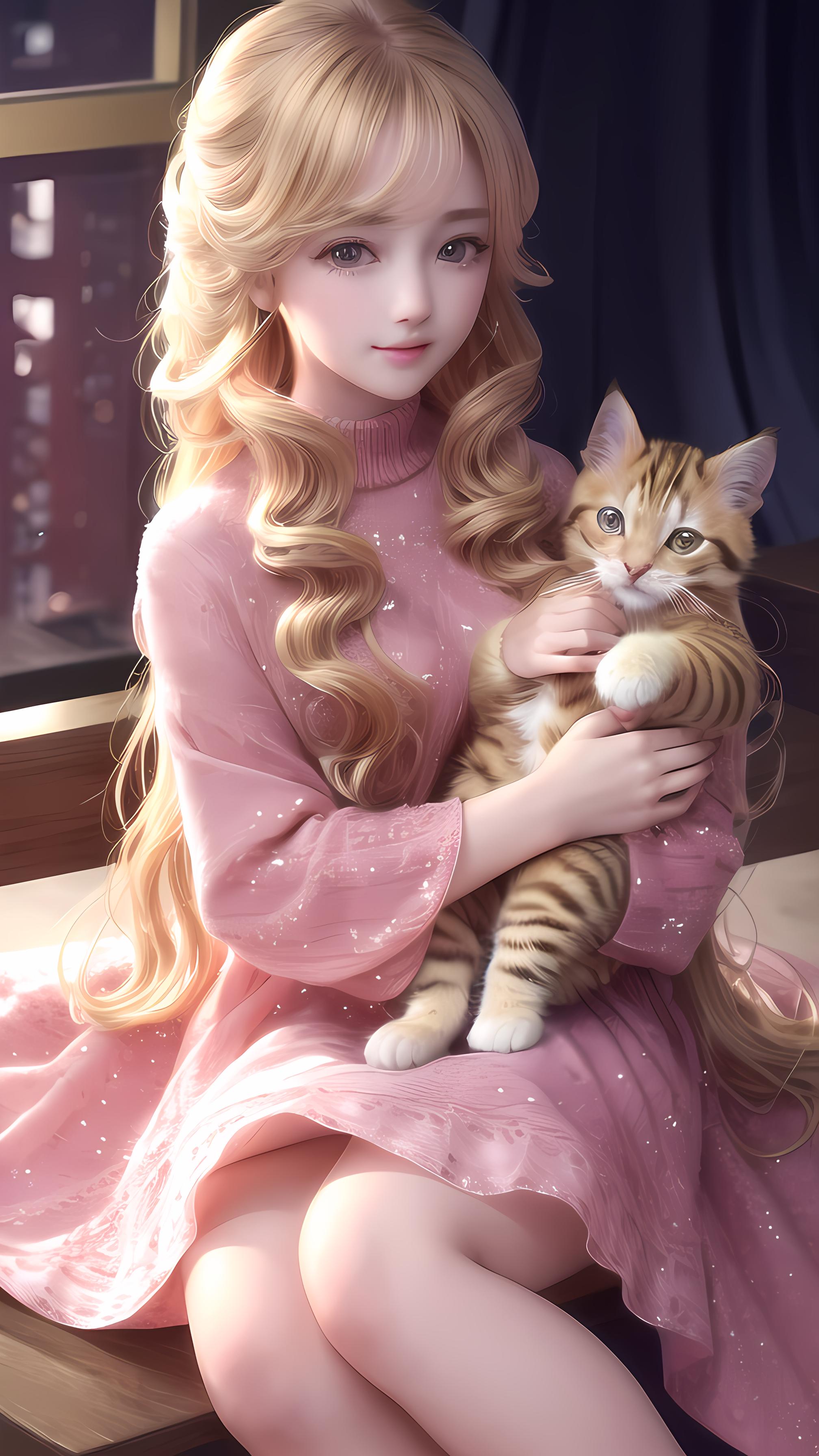 小猫和小女孩