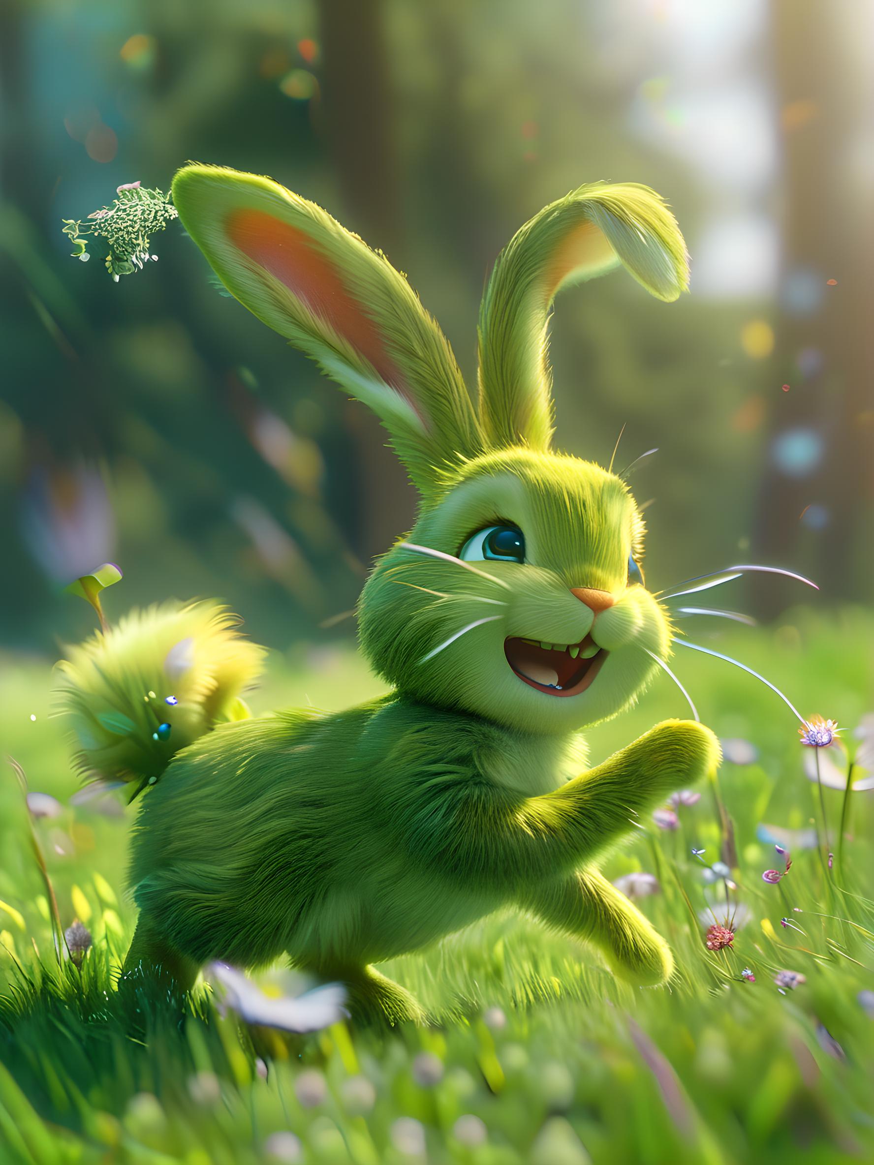 绿色毛茸茸兔
