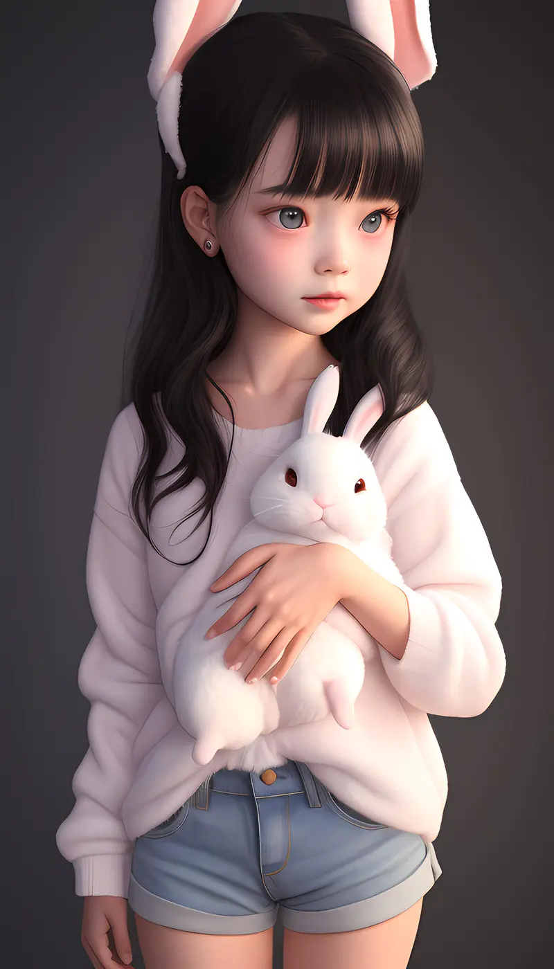 抱兔子的小女孩
