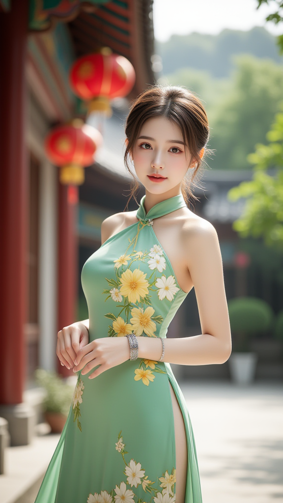 露肩连衣裙女孩