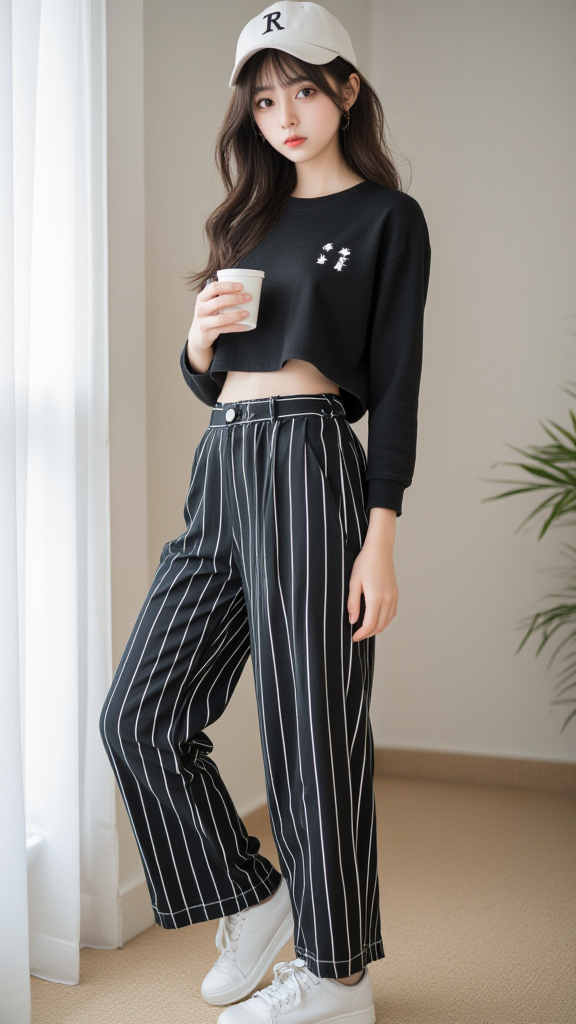 条纹长裤女孩