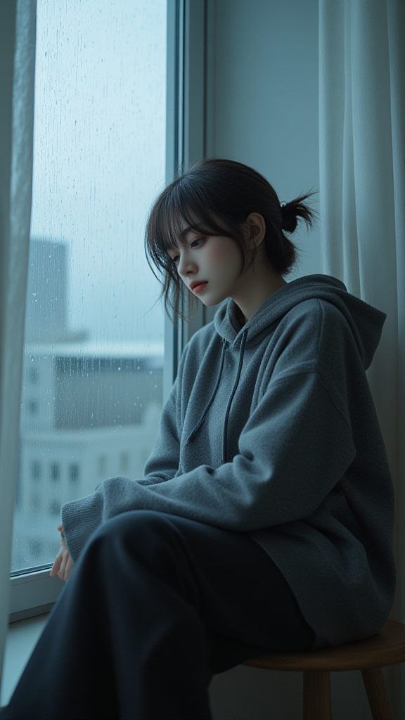 窗前雨中沉思