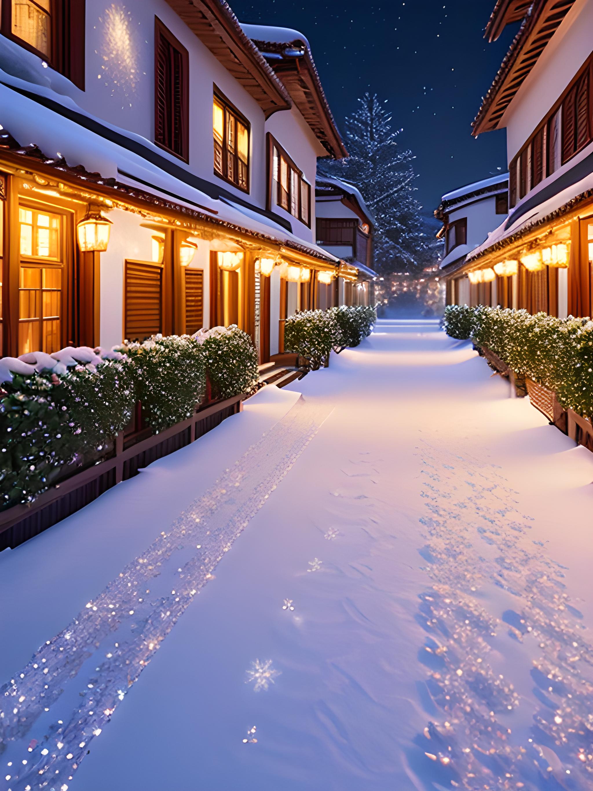 3d渲染美丽浪漫的雪景，精致美丽的雪花凝