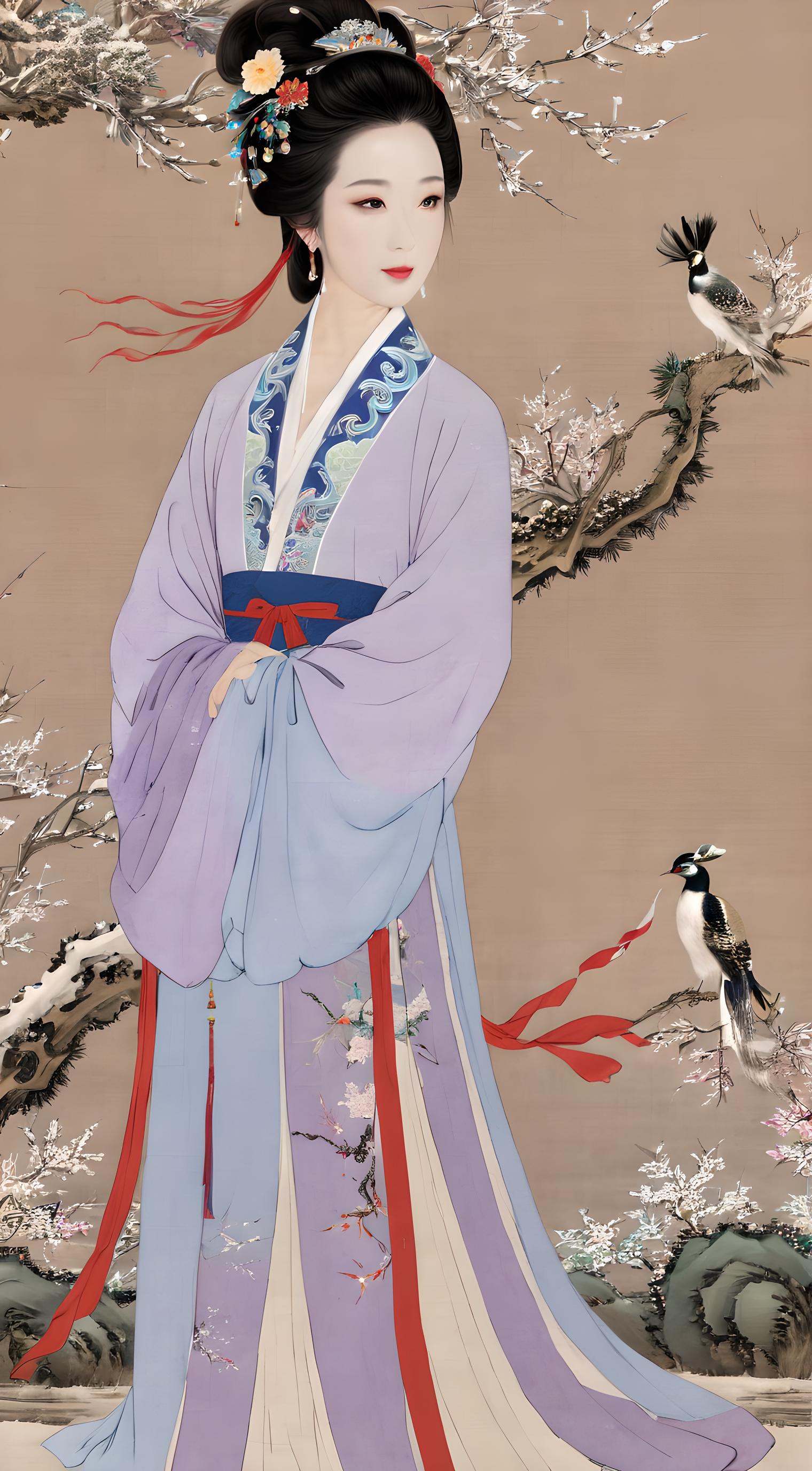 工笔画，东方美学，汉服