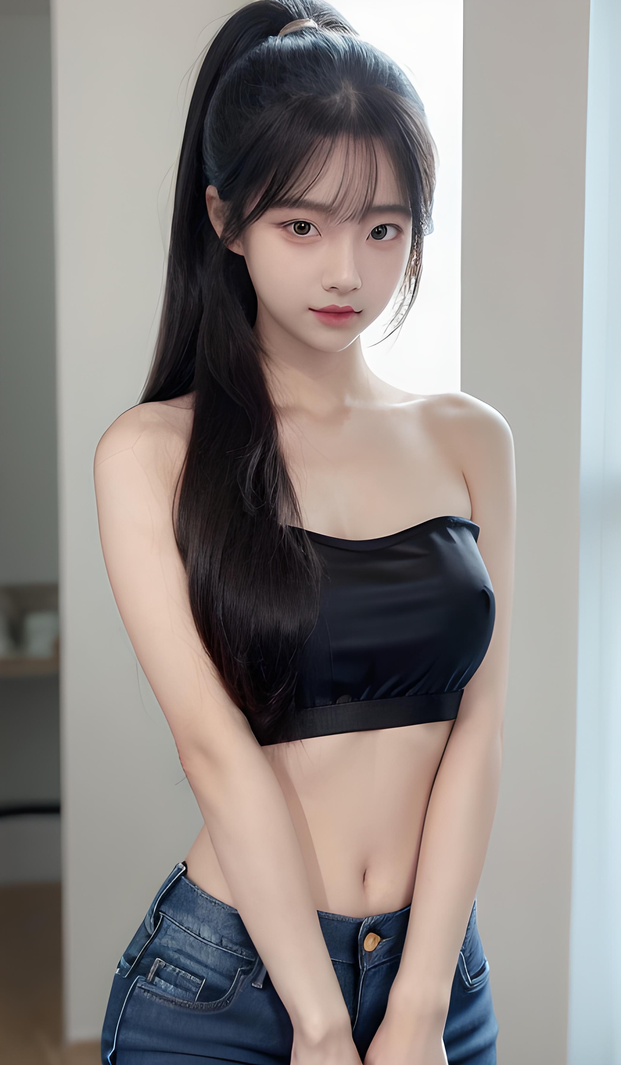 黑色抹胸美女