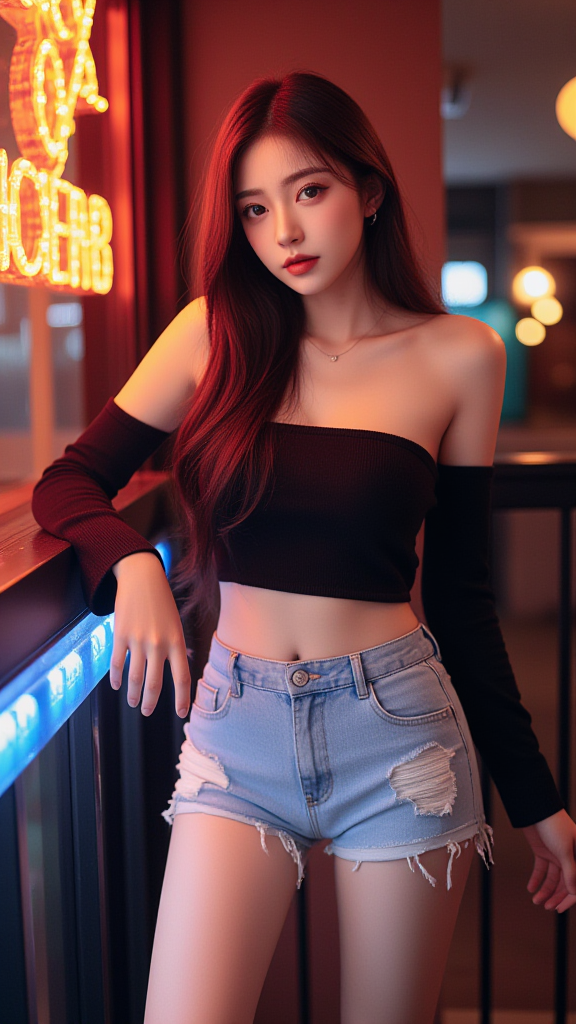 破洞牛仔短裤女孩