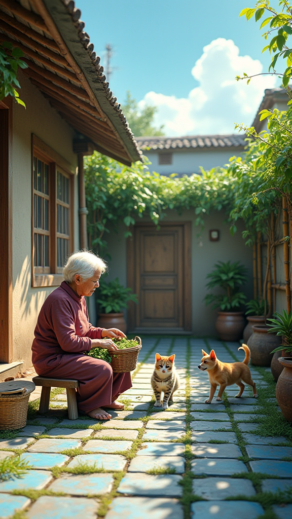 老奶奶摘菜