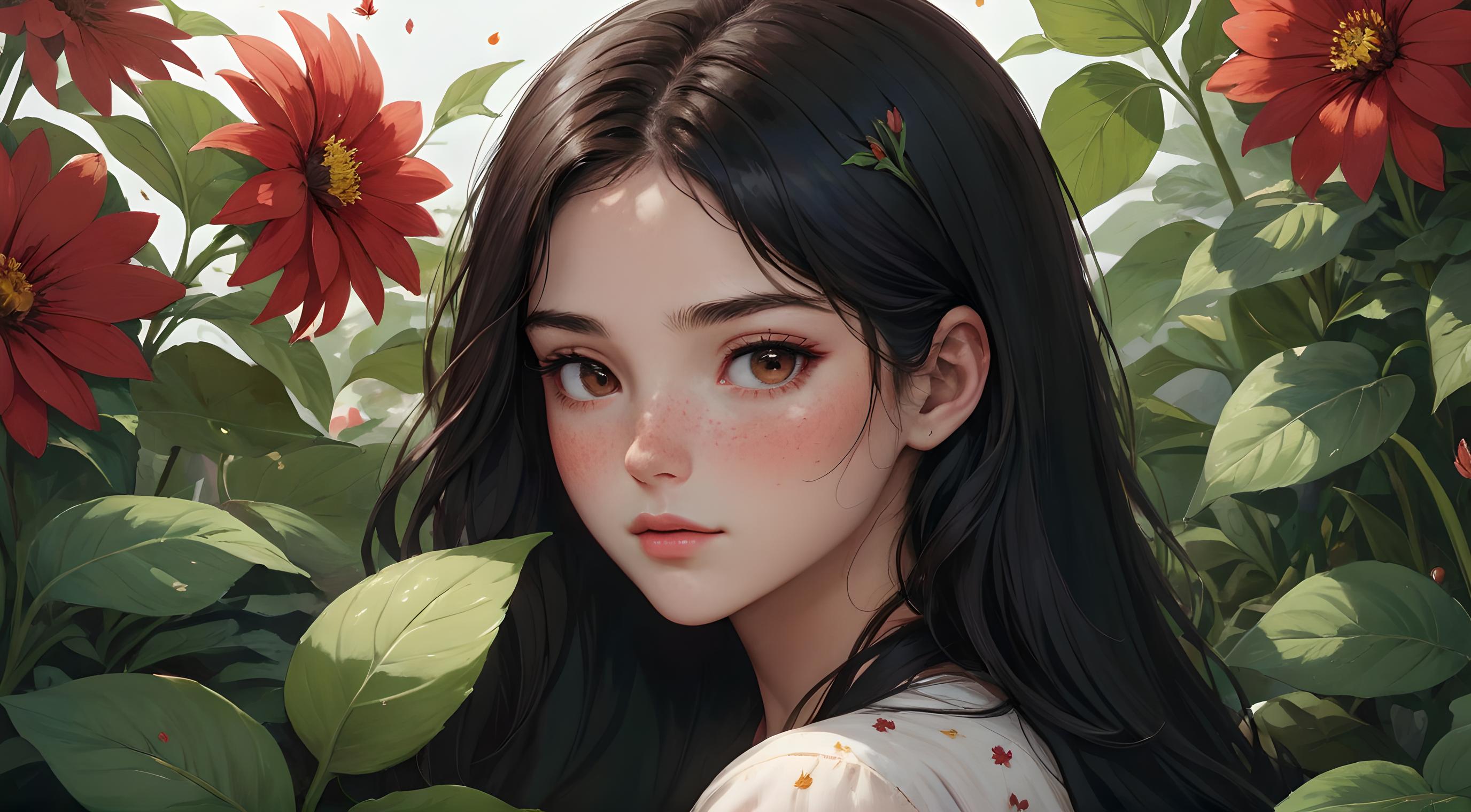 花丛中的少女