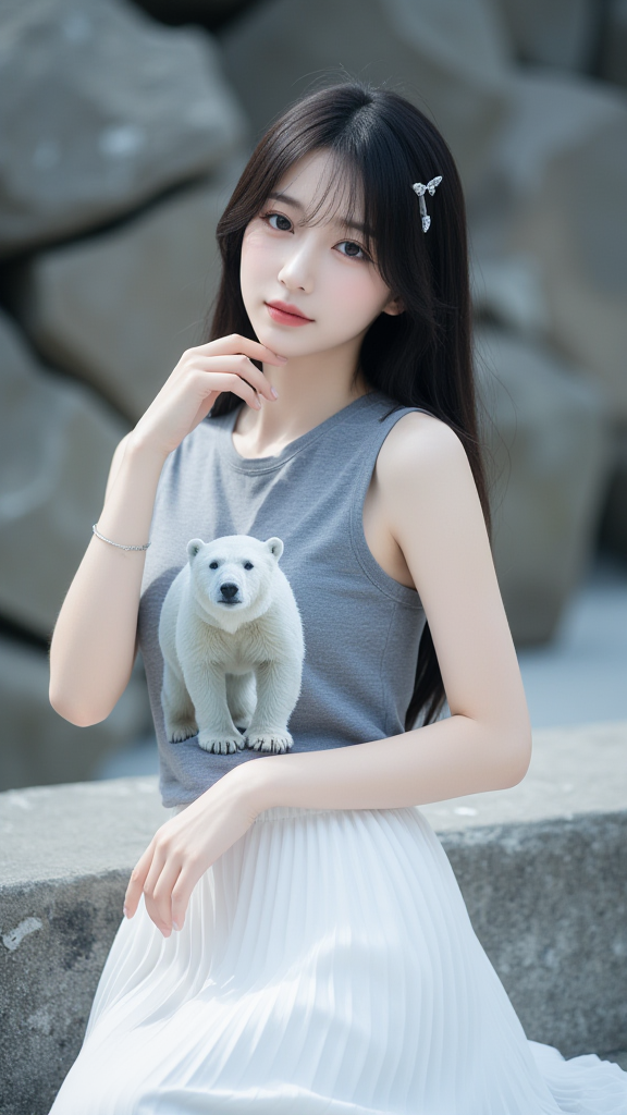 小熊图案的 背心女孩