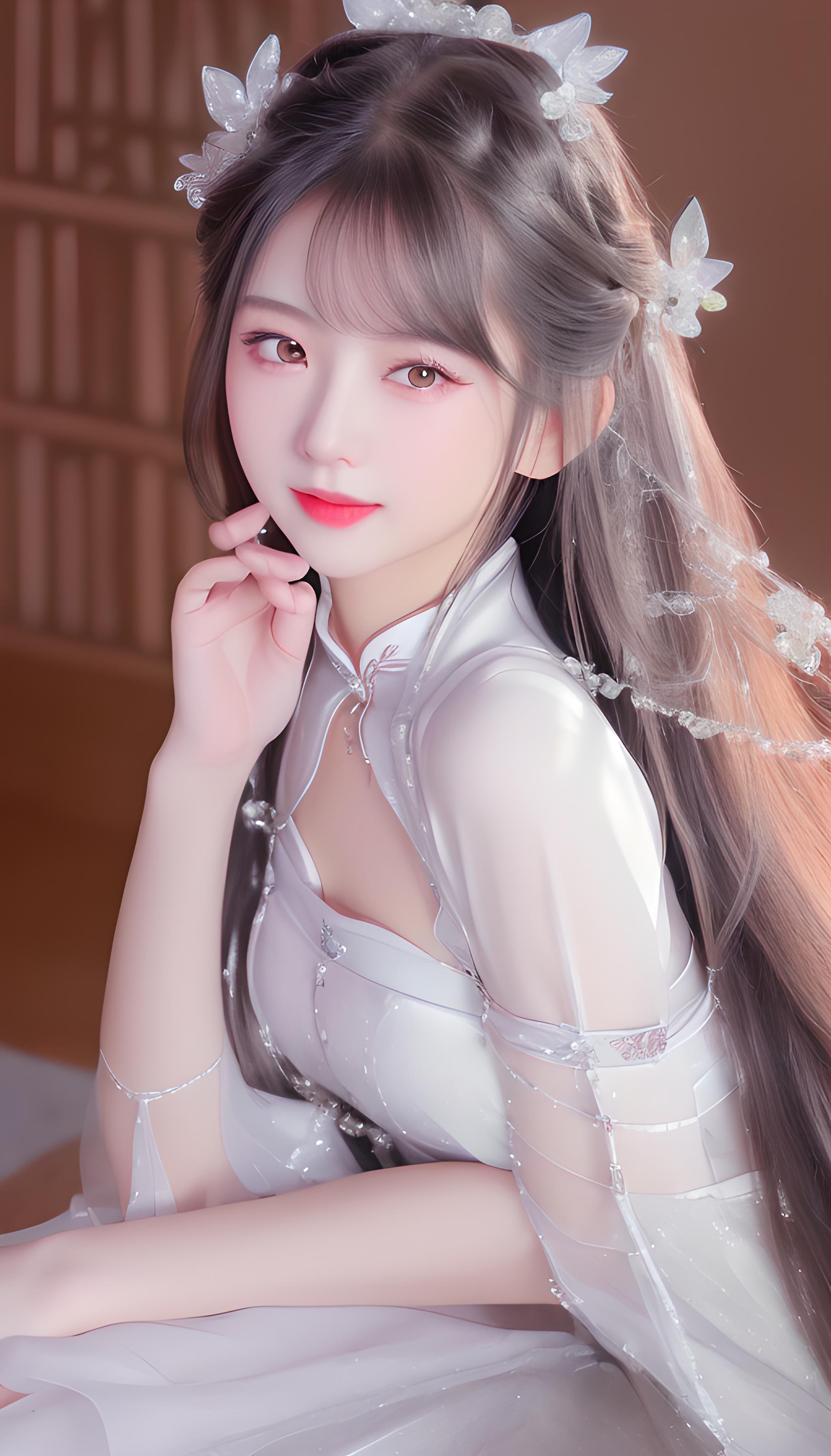 素白连衣裙甜美少女