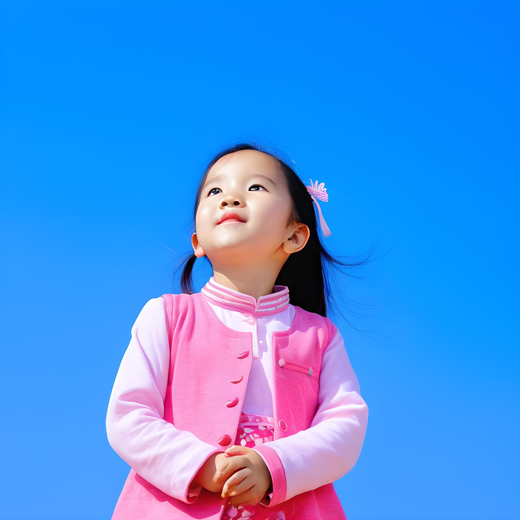 蓝色天空下的小姑娘