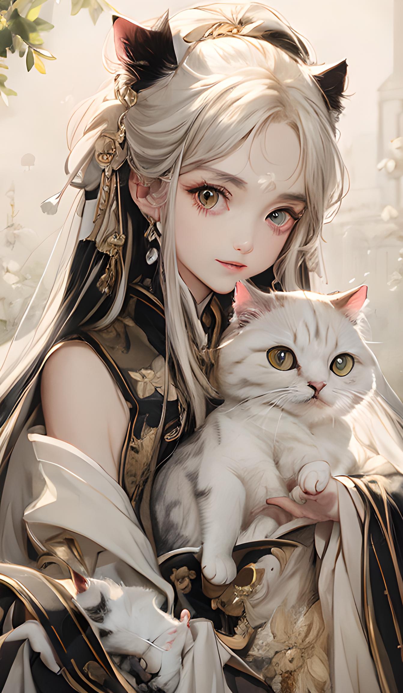 抱猫美少女