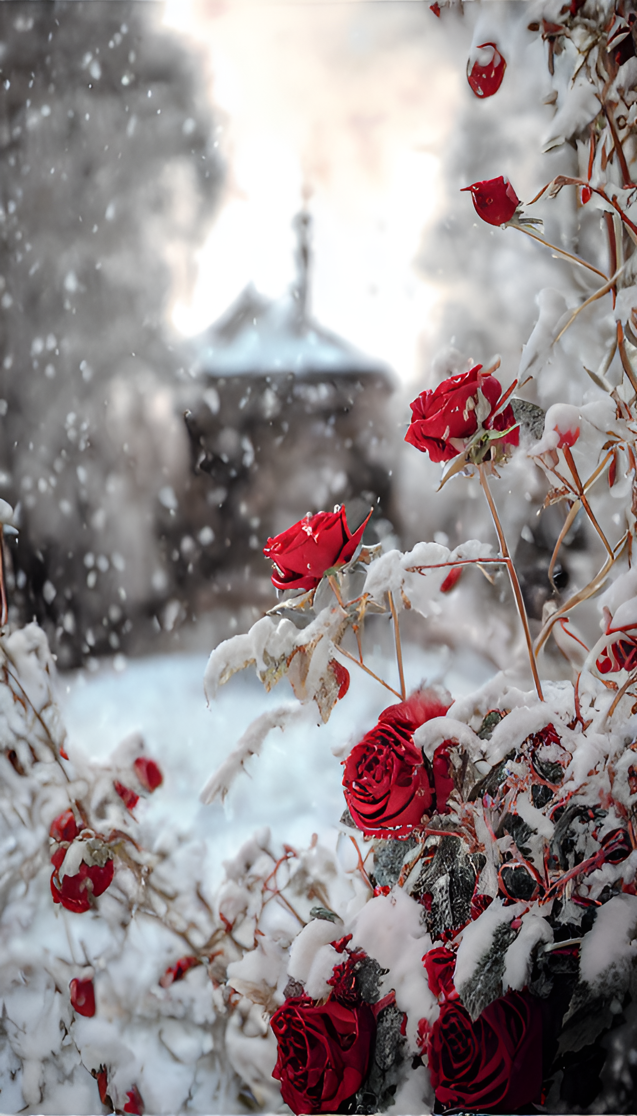 雪景玫瑰花