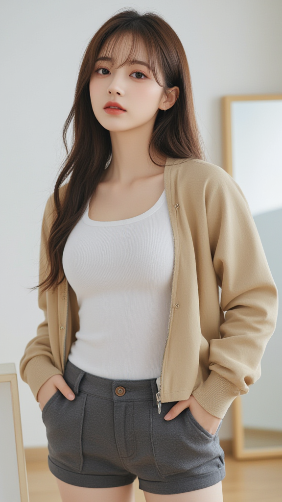 工装短裤女孩